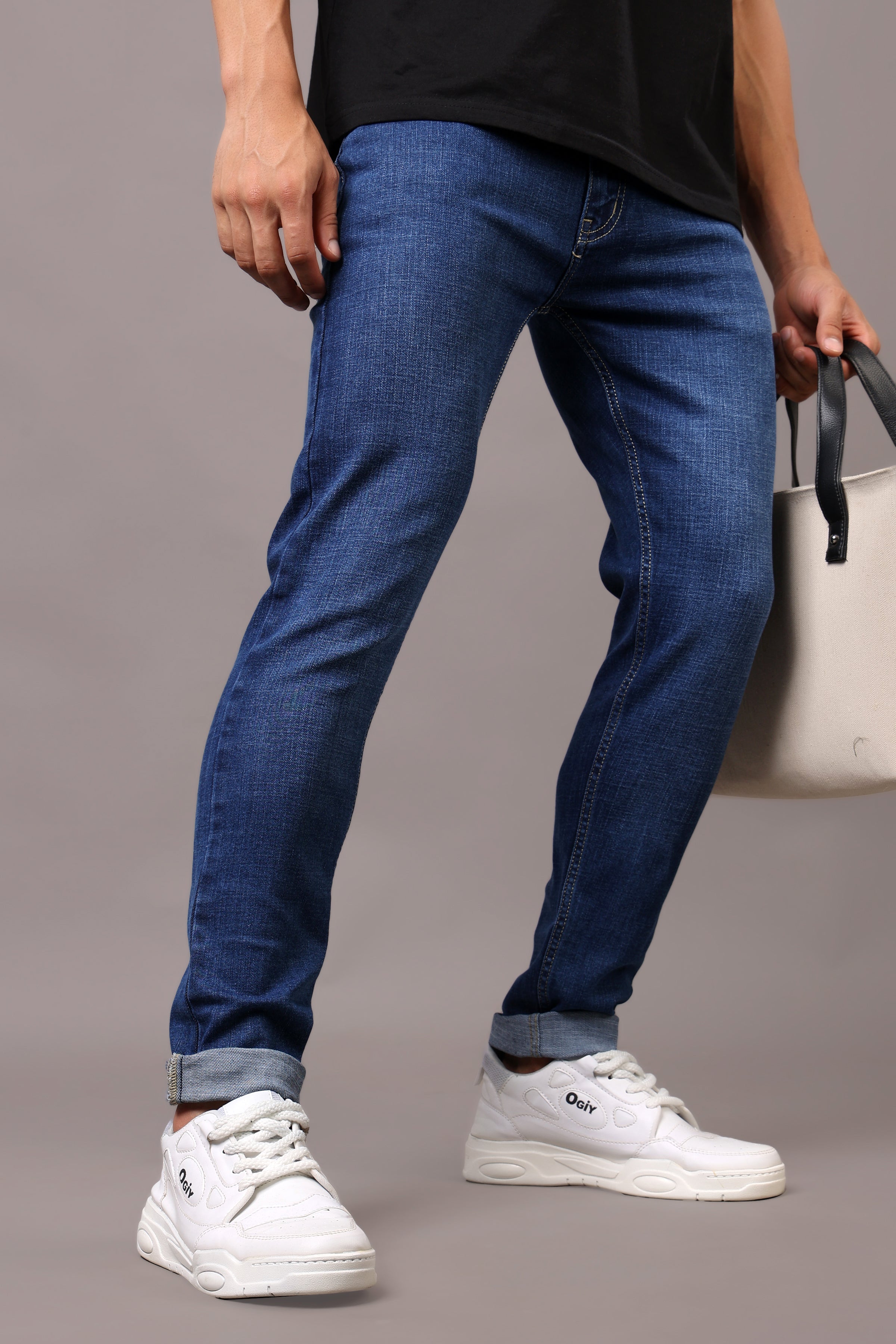 Stylox Men’s Slim Fit Denim Jeans - Dark Blue & Mid Dark Blue