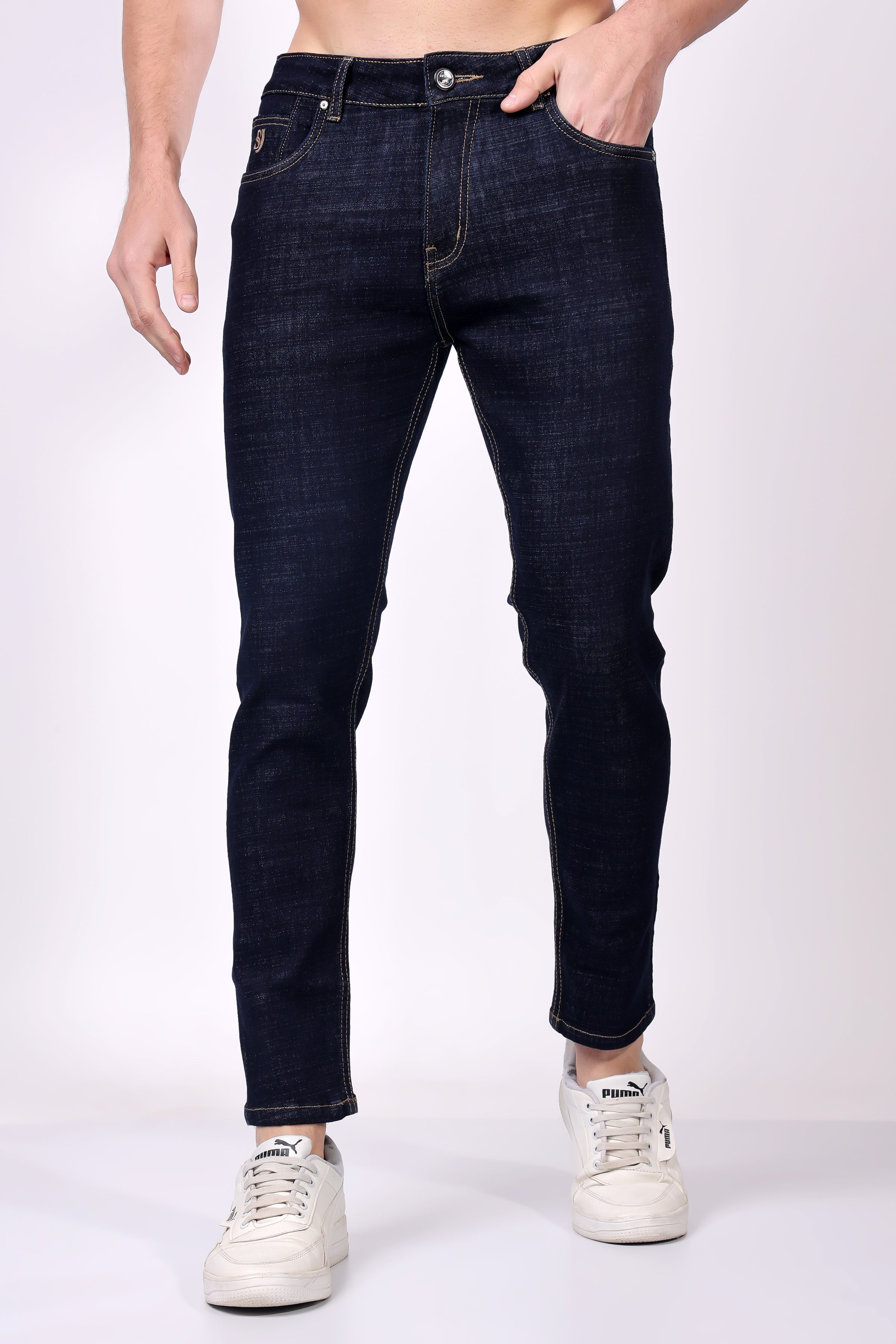 STYLOX Men’s Dark Blue Ankle Fit Jeans - Premium Denim, - Stylox
