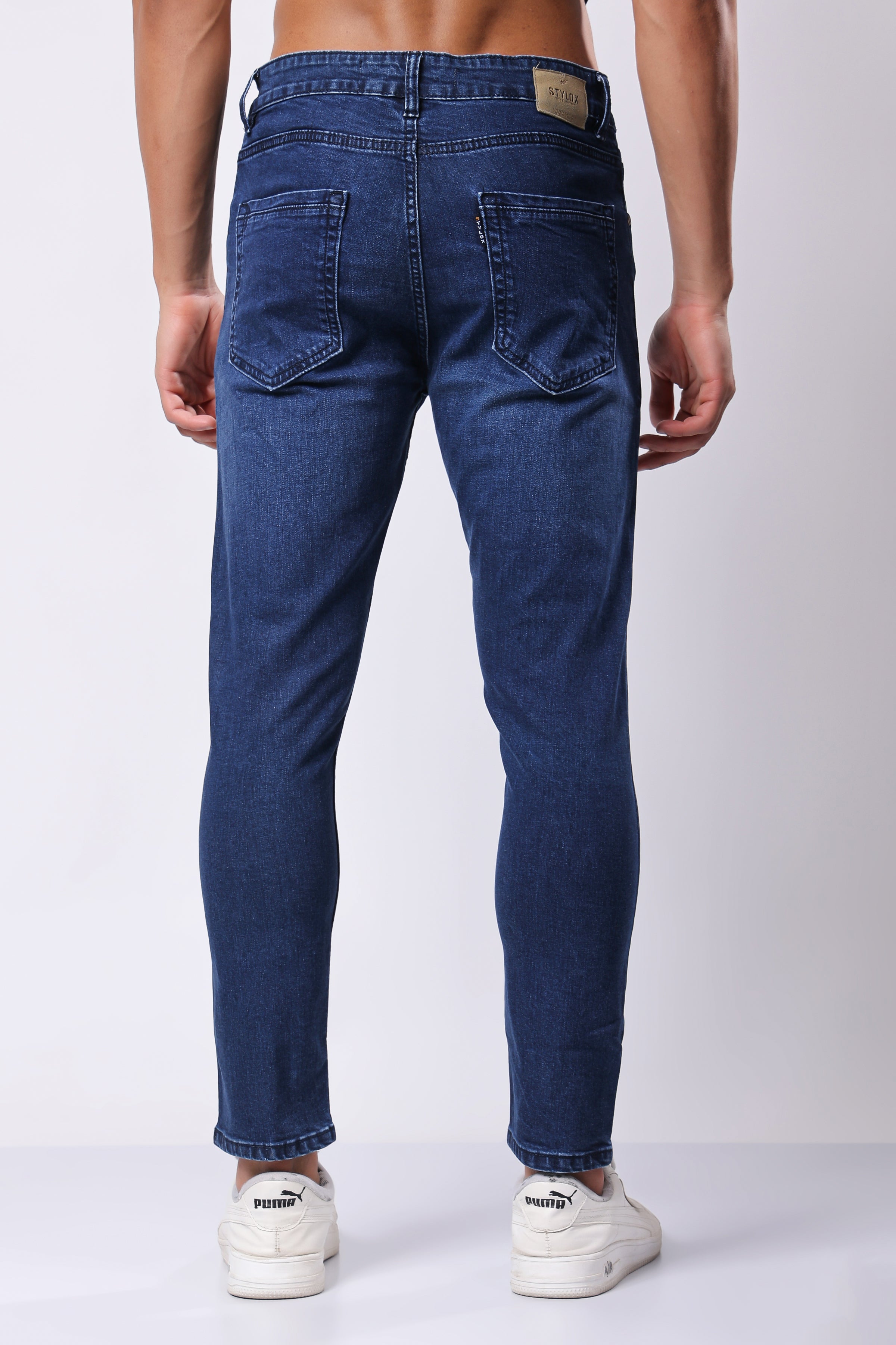 Stylox Men’s Ankle Fit Denim Jeans - Dark Blue & Light Blue,