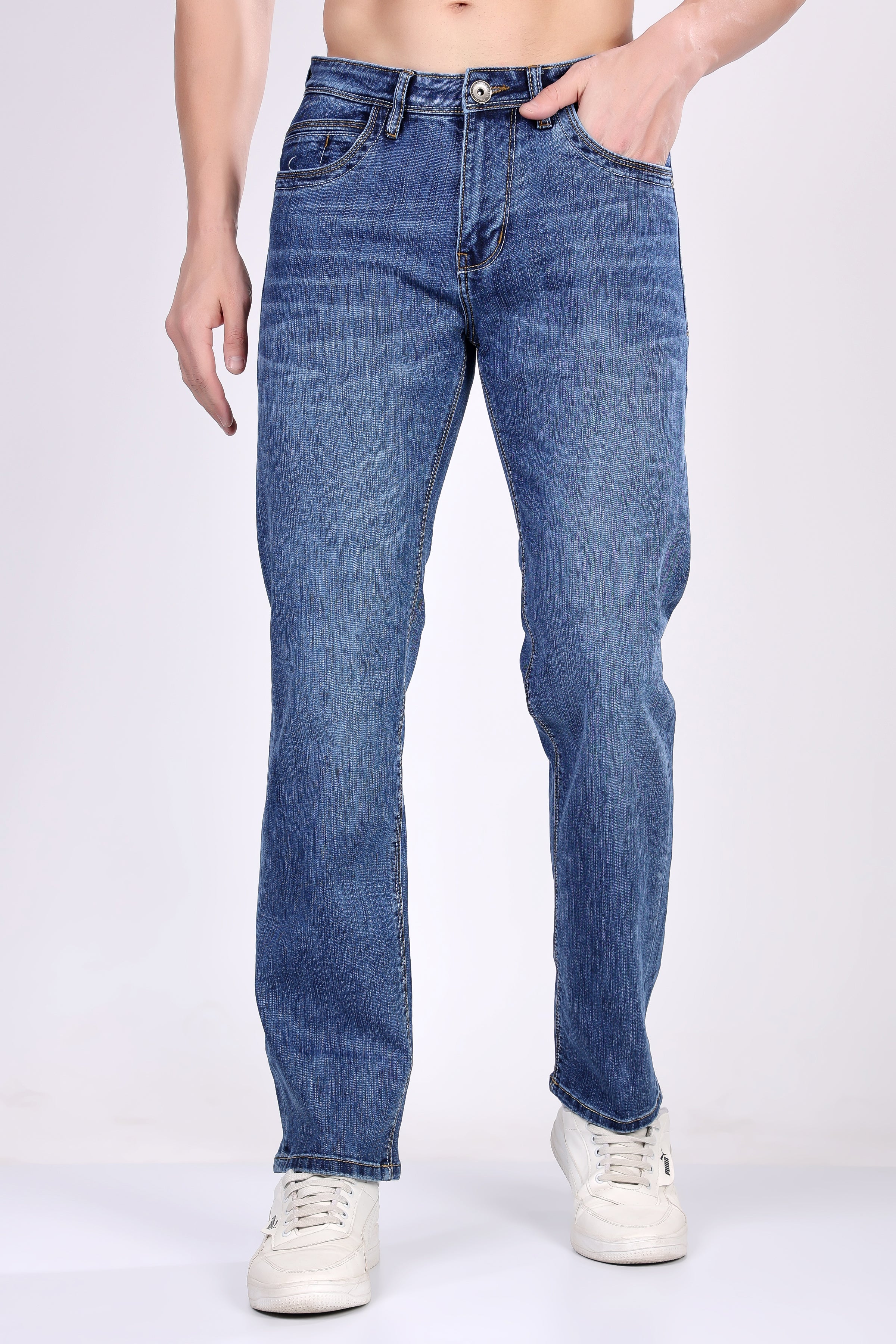 Stylox Men’s Comfort Fit Jeans in Mid Light Blue - - Stylox