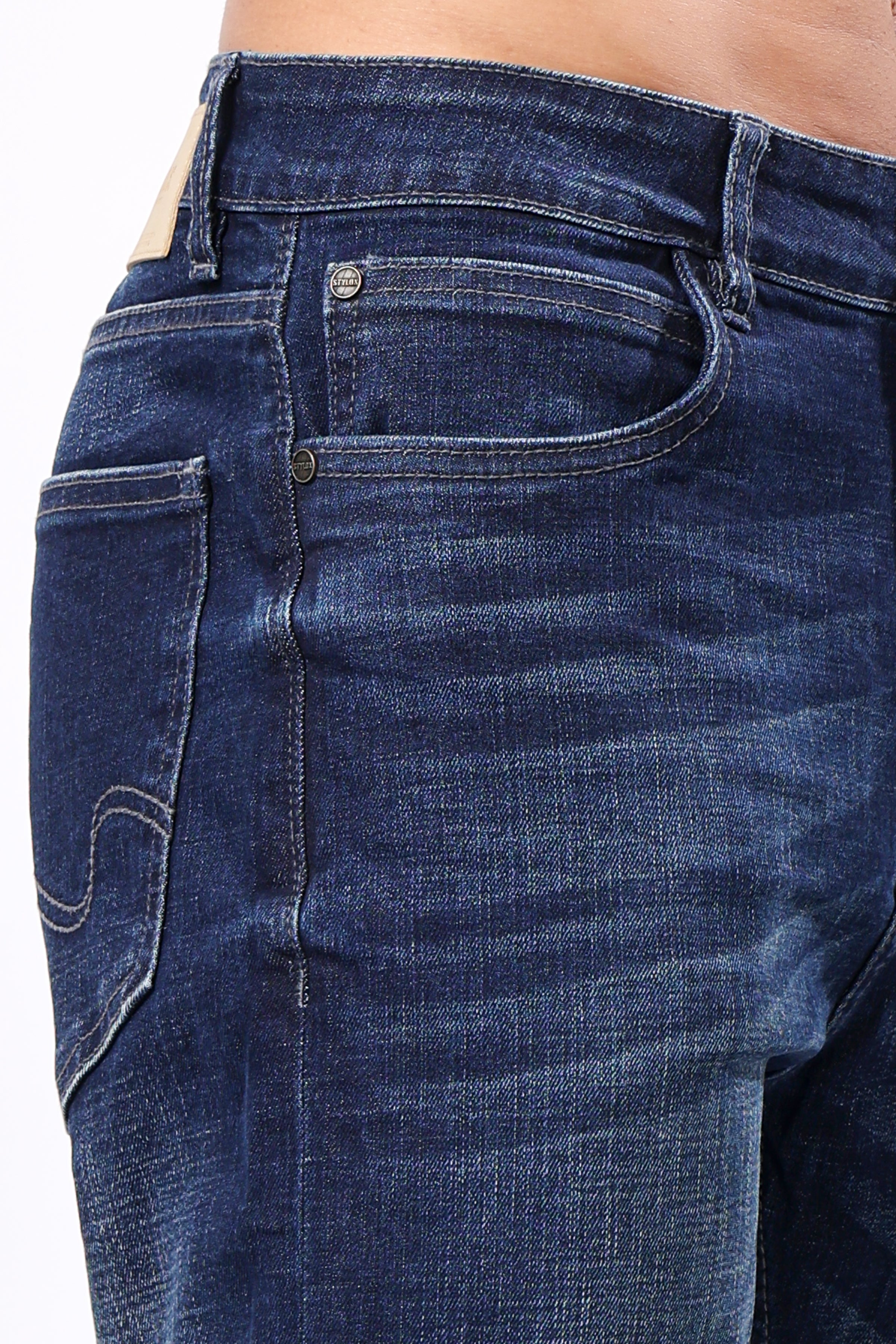 Stylox Men’s Relaxed Fit Denim Jeans - Dark Blue, Light Blue