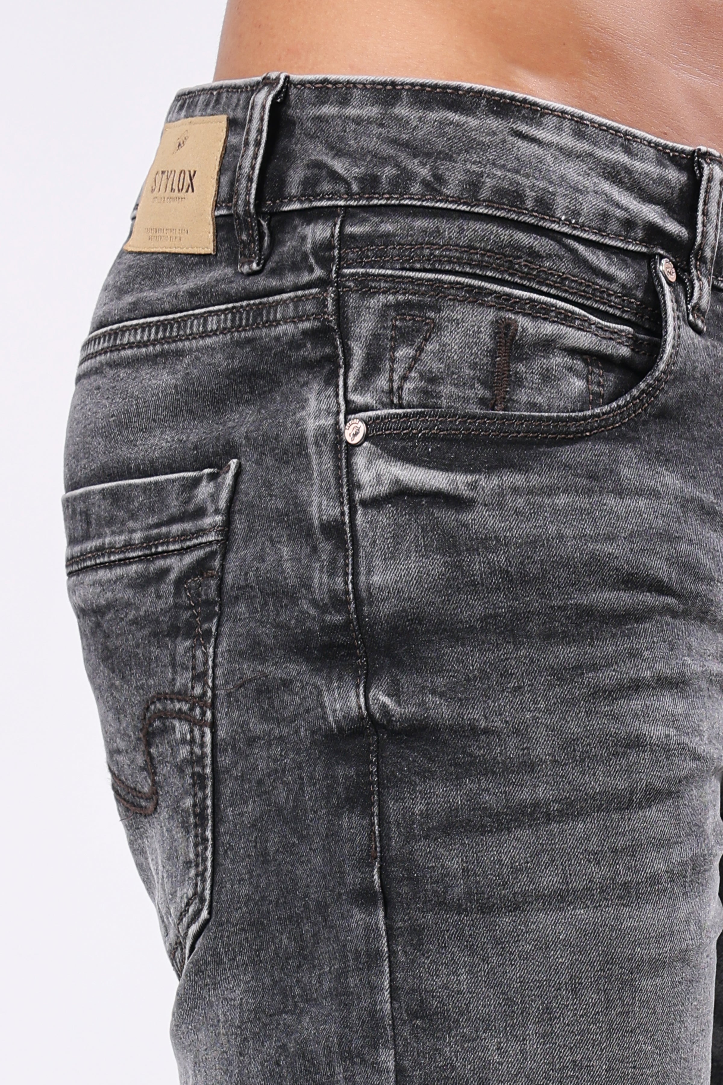 Stylox Men’s Comfort Fit Denim Jeans - Grey, Dark Grey, Mid Grey