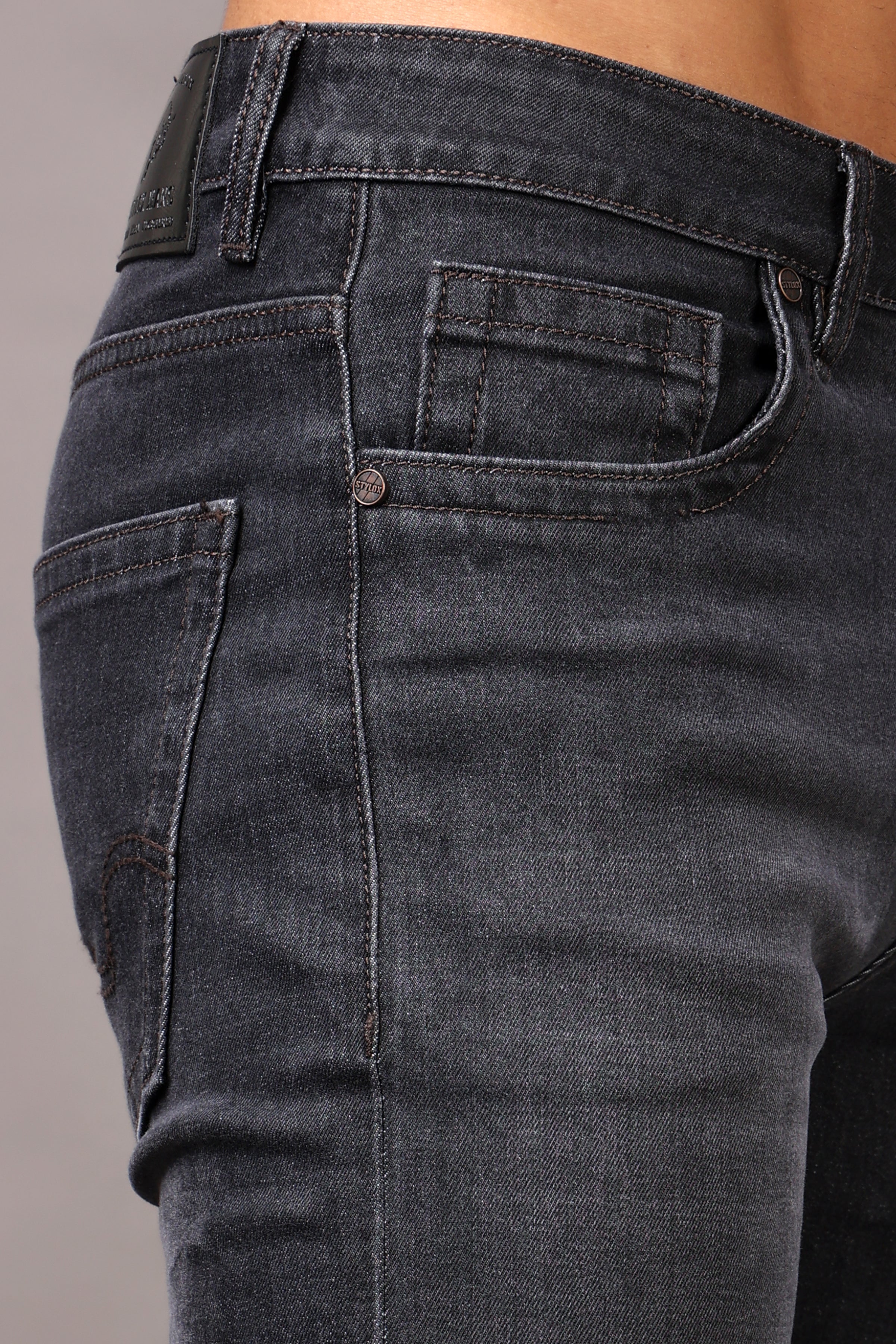 Stylox Men’s Comfort Fit Denim Jeans - Grey, Mid Dark Grey & Dark Grey ,