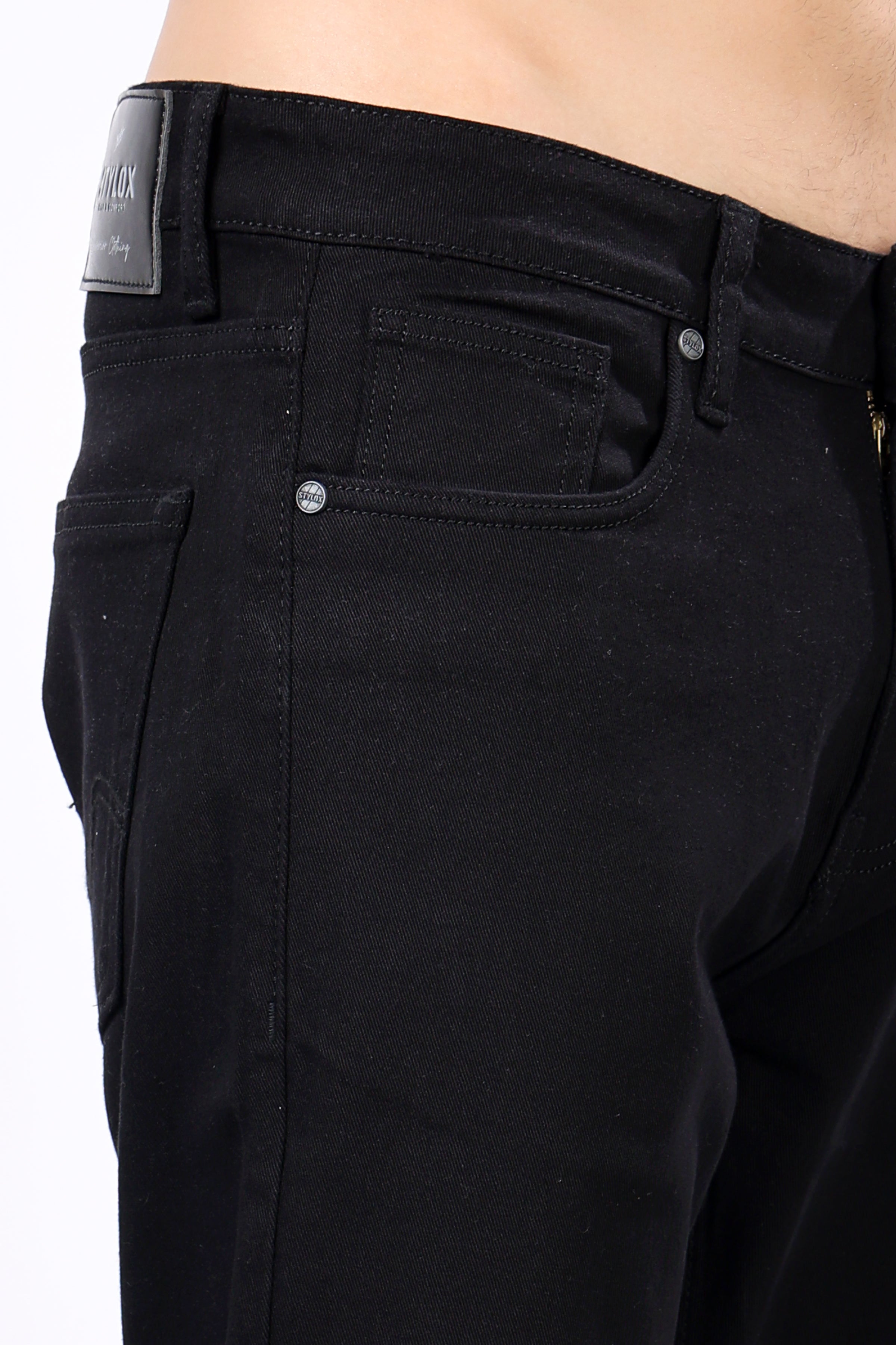 Stylox Men’s Slim Fit Stretchable Mid-Rise Denim Jeans (Black) - Stylox