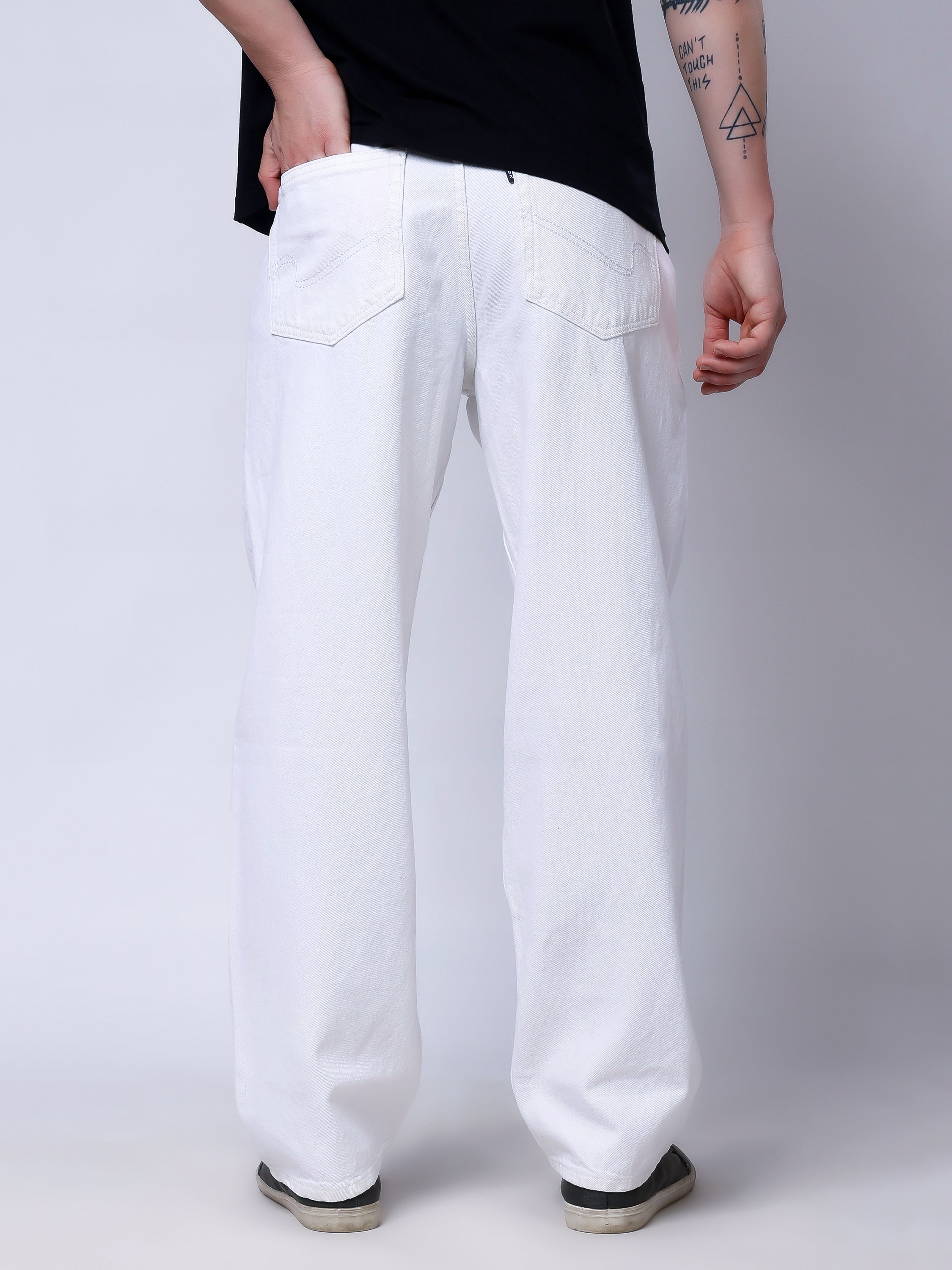 Stylox Men’s Loose Fit Stretchable White Denim Jeans - Stylox