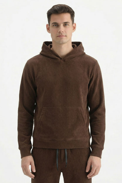 Stylox Men’s Regular Fit Ribbed Tracksuit Set (Hooded Sweatshirt + Jogger Pants)