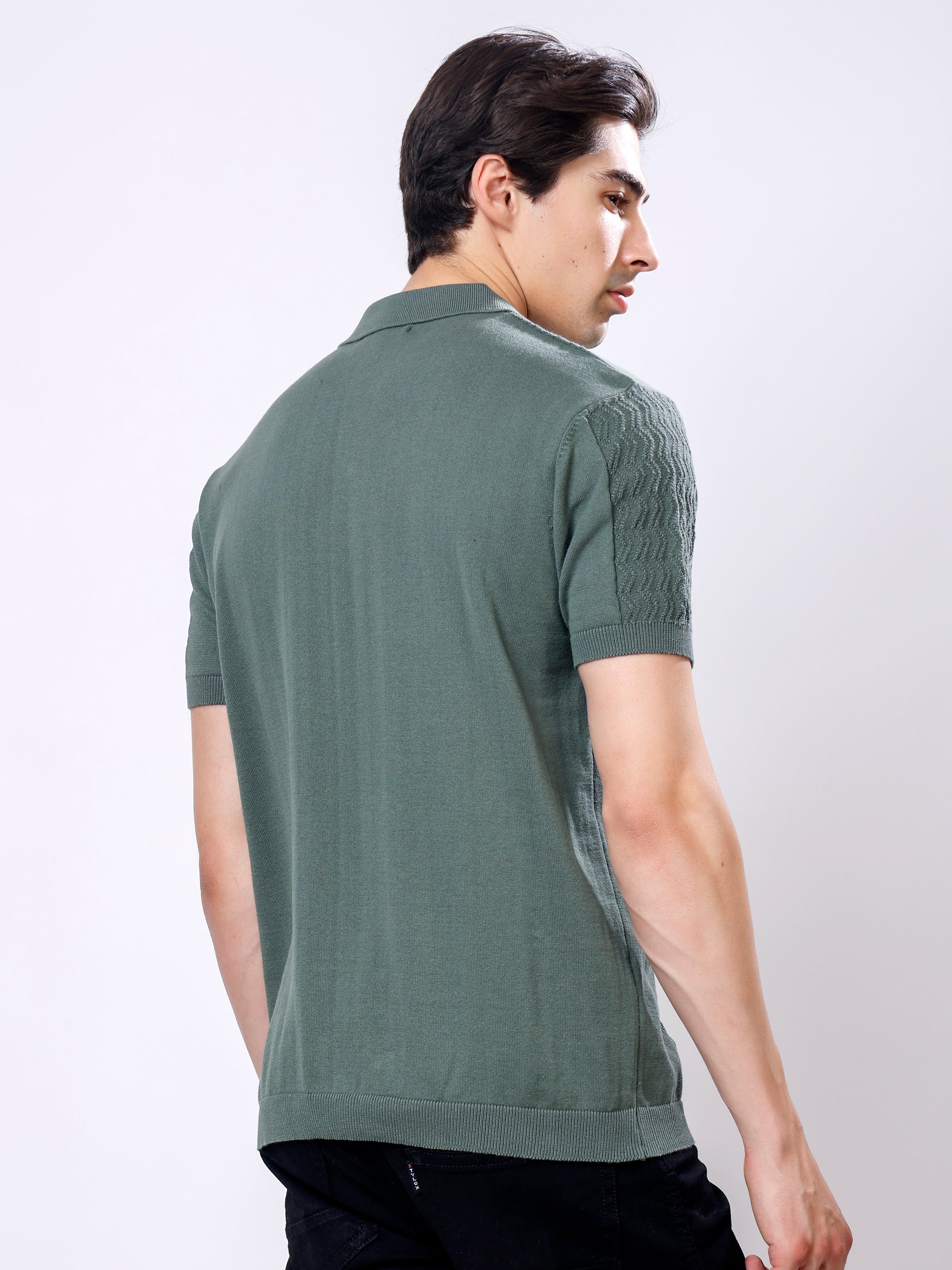 Stylox Men's Regular Fit Half Sleeve Textured Knitted Polo T-Shirt