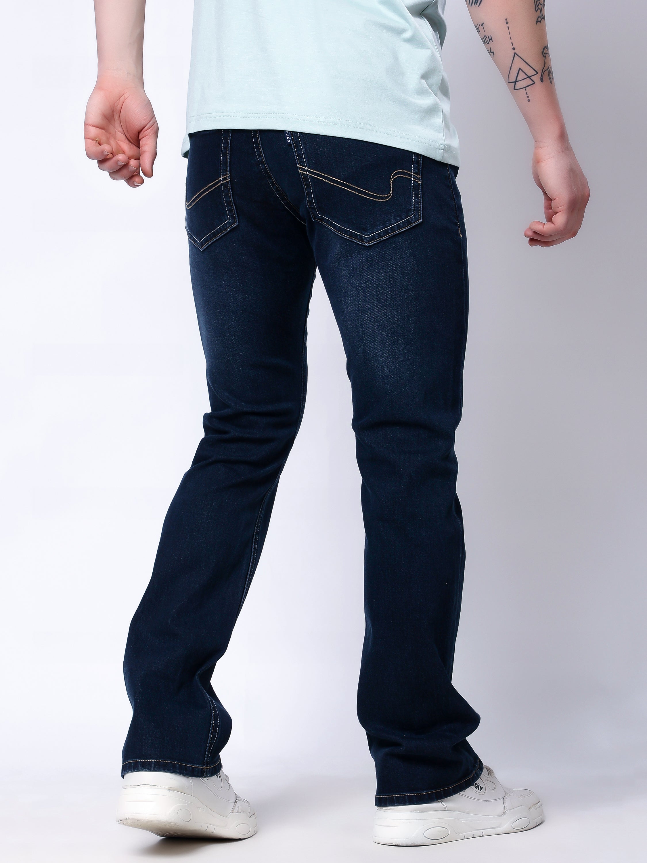 Stylox Men's Bootcut Fit Stretchable Denim Jeans-Dark Blue - Stylox