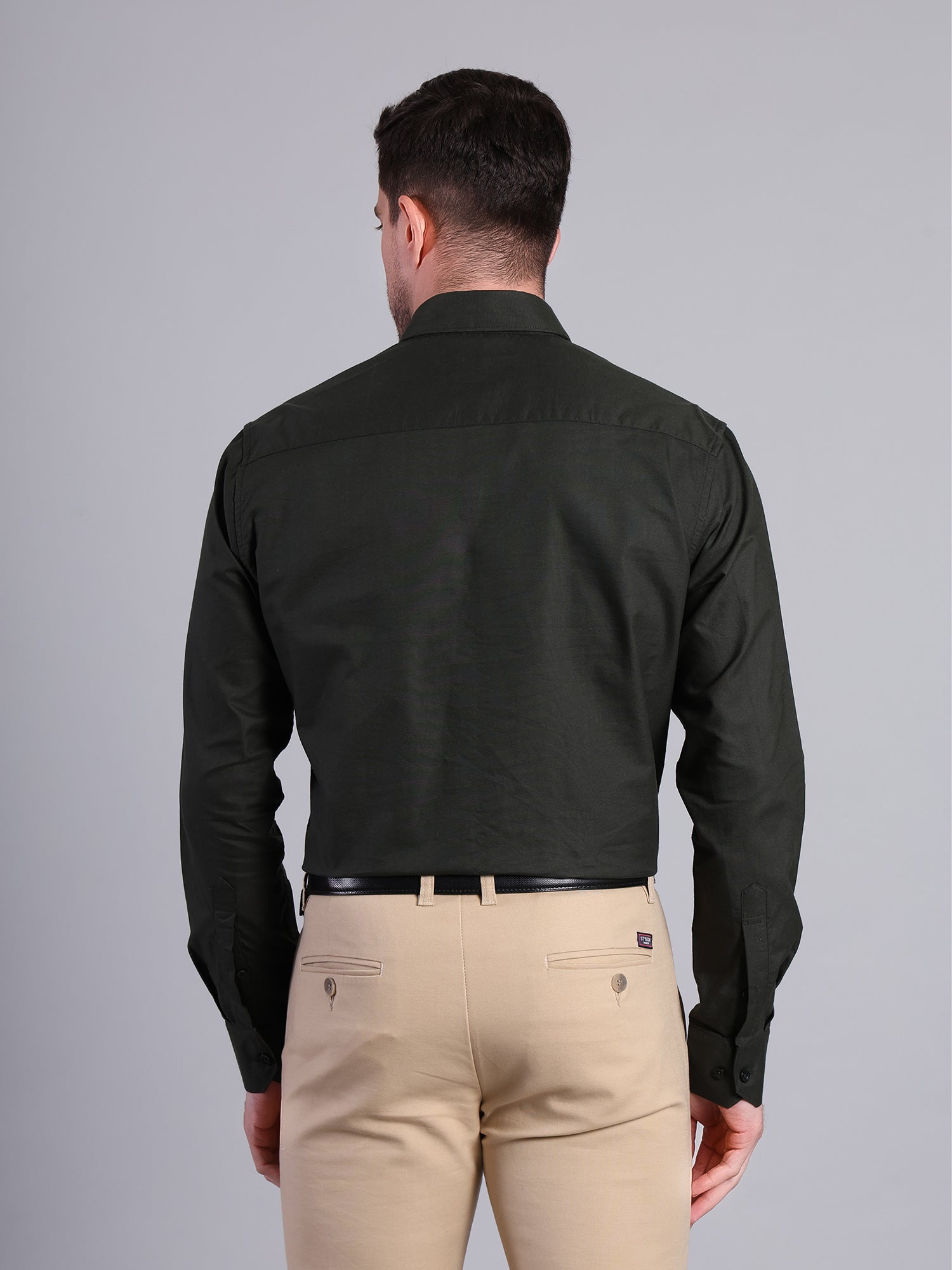 Stylox Men’s Regular Fit Solid Oxford Casual Shirt-Dark Green - Stylox