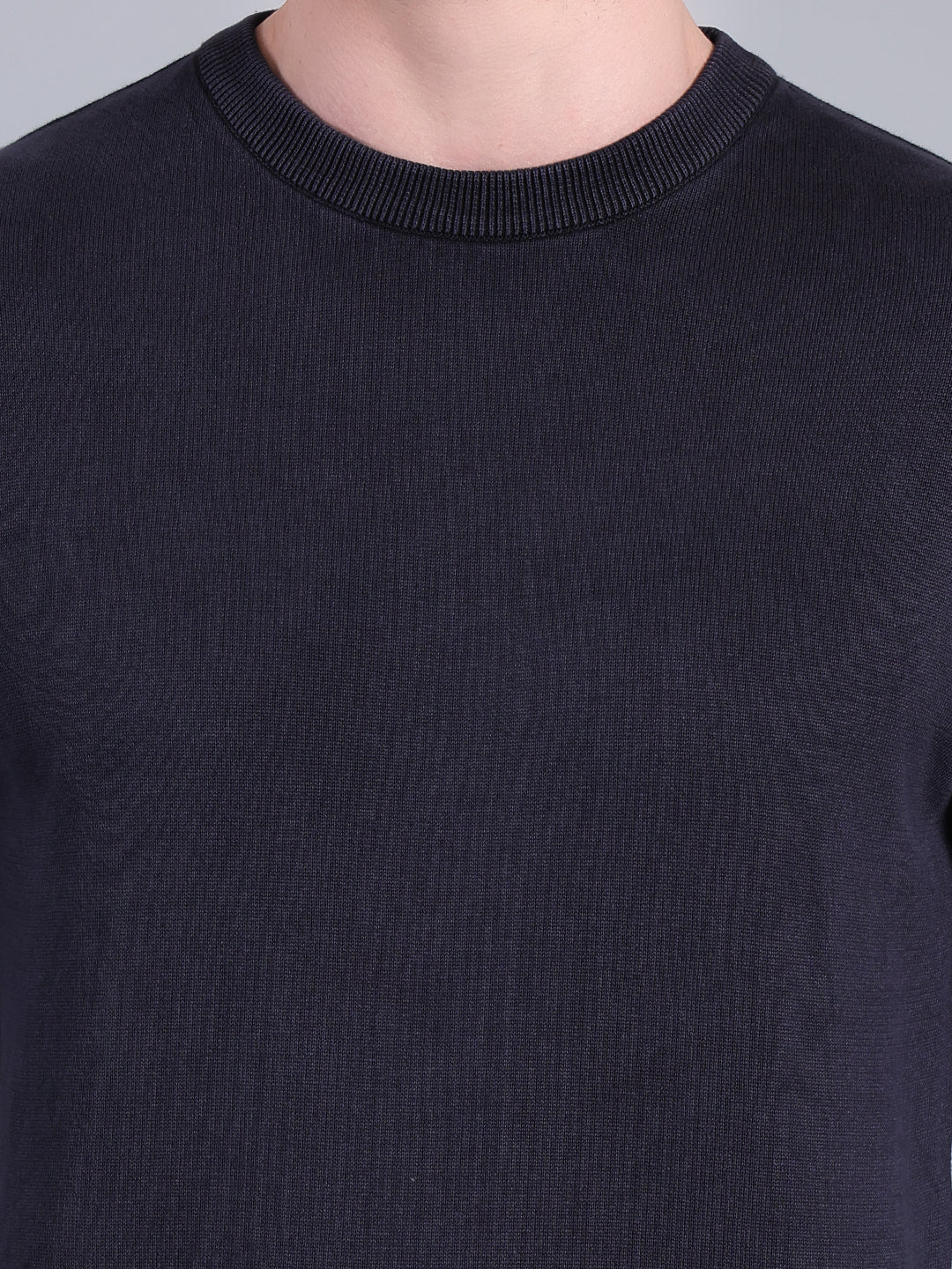 Stylox Men’s Full Sleeve Round Neck Sweater | Solid Slim Fit Knitted Winter Pullover (Navy) - Stylox