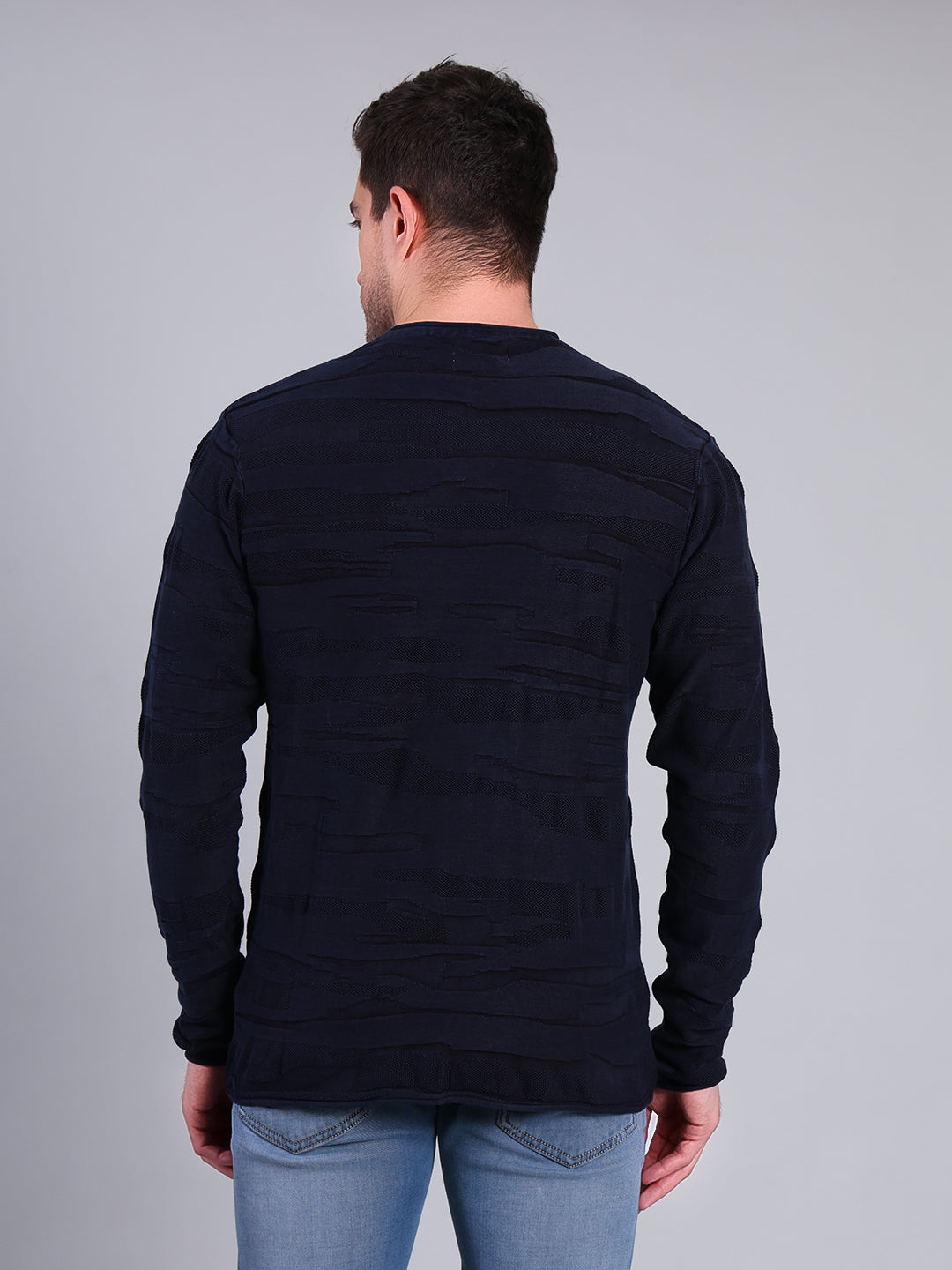 Stylox Men’s Textured Winter Sweater | Full Sleeve Crew Neck Knit Pullover | Premium Casual Wear (Navy) - Stylox