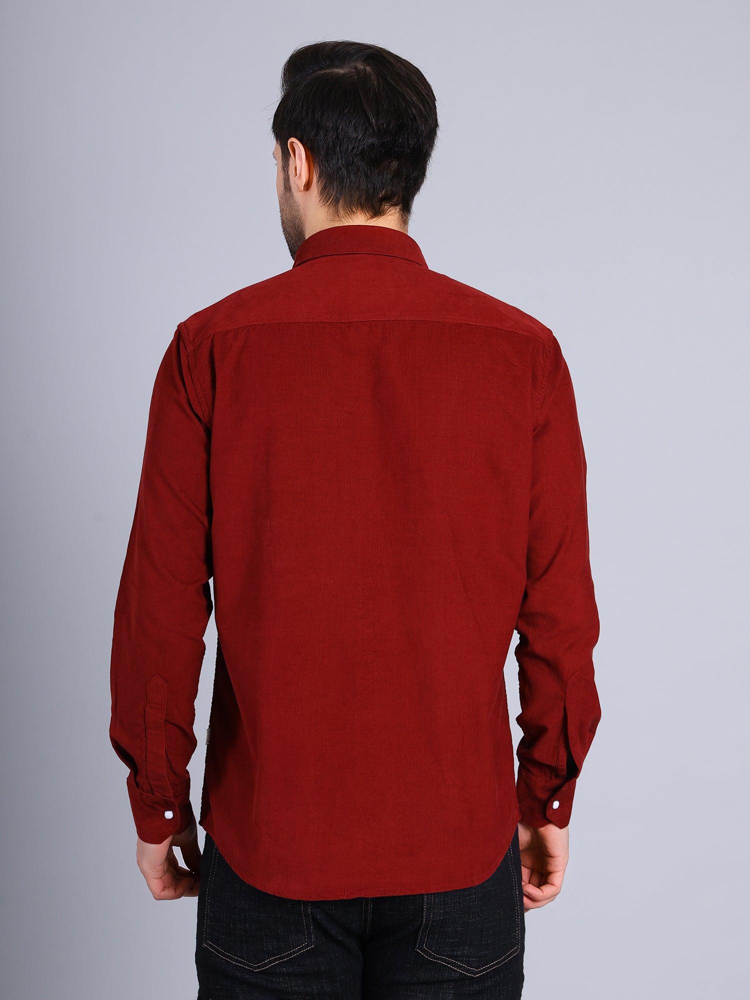 Stylox Men’s Regular Fit Full Sleeve Solid Casual Corduroy Shirt with Double Chest Pocket (Maroon) - Stylox