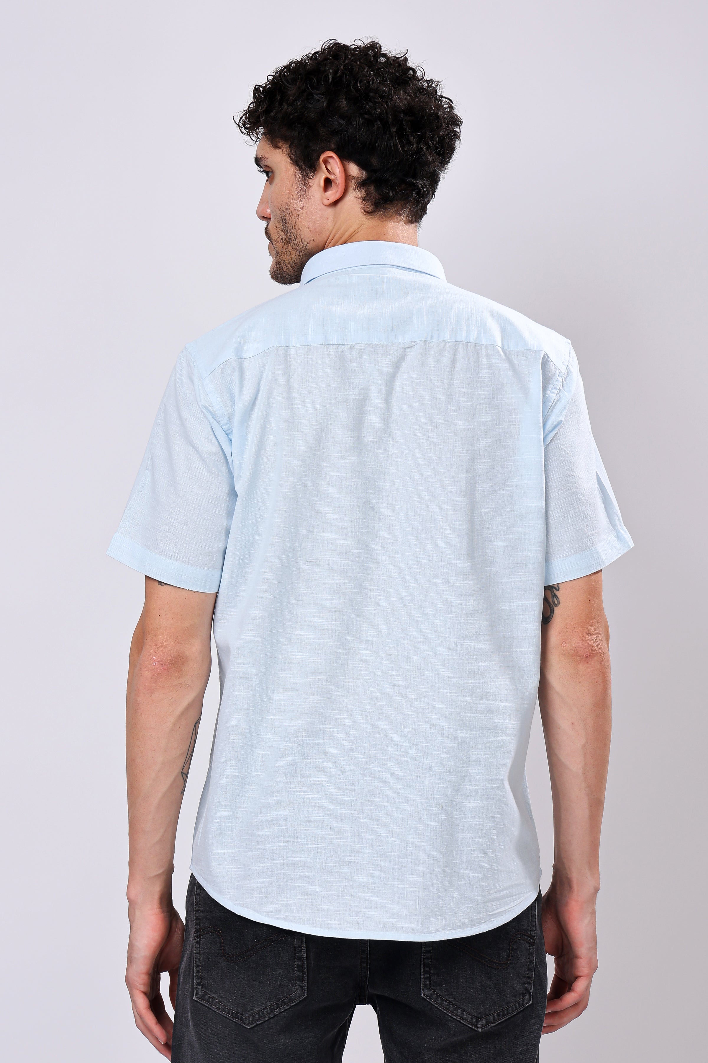 Stylox Men's Half Sleeve Solid Casual Shirt – Comfortable Cotton Blend Shirt for Smart Everyday Style - Stylox