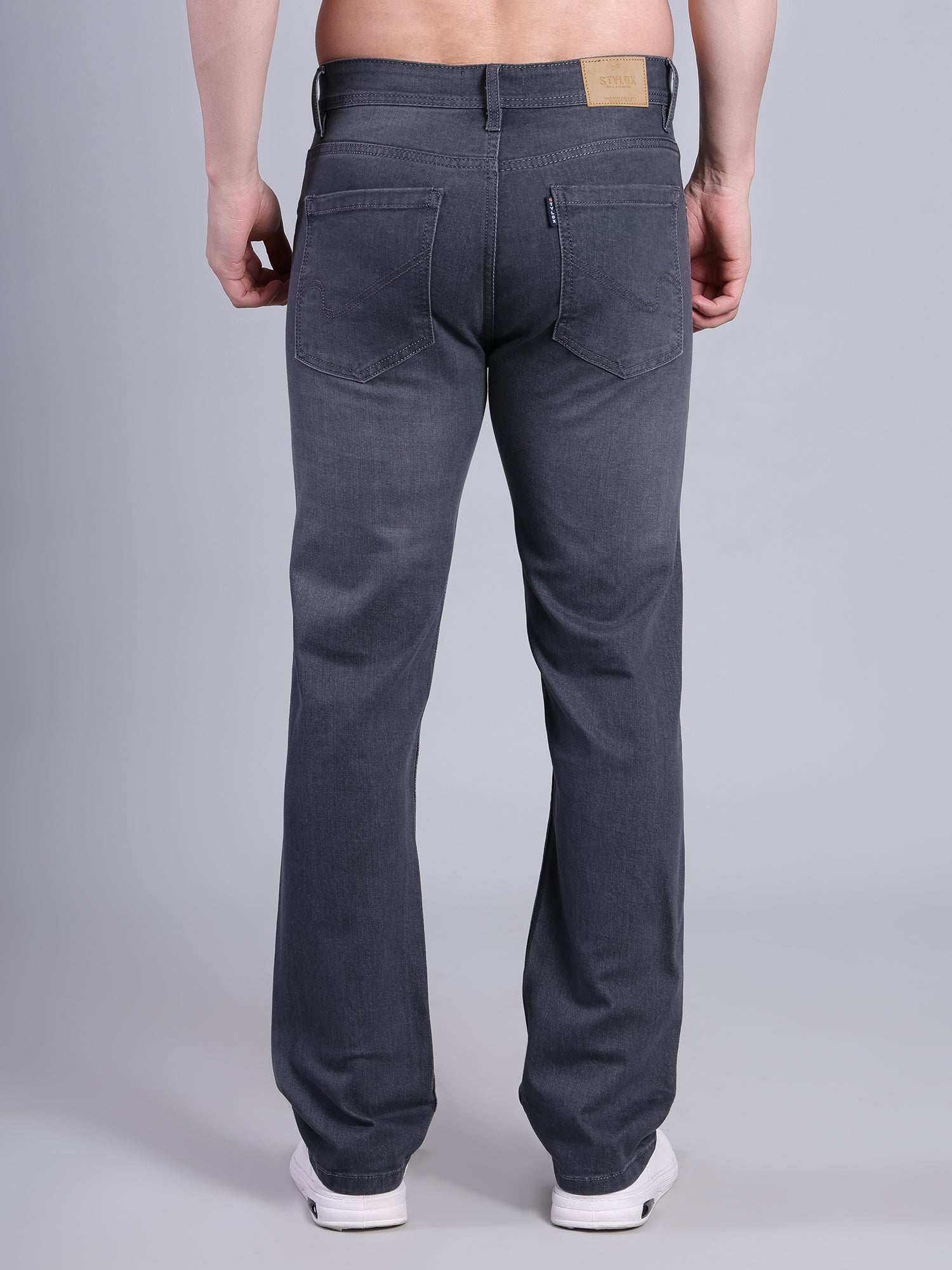Stylox Men’s Mid-Rise Comfort Fit Stylish Washed Denim Jeans-Dark Grey - Stylox