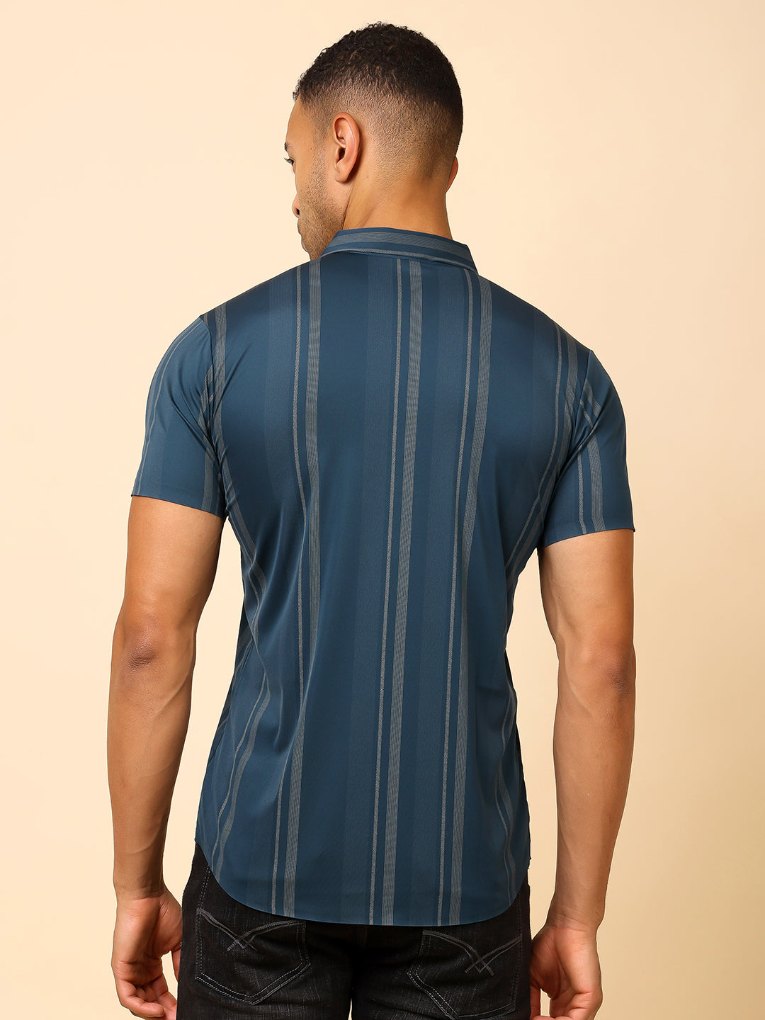 Stylox Men’s Slim-Fit Stretchable Striped Half-Sleeve Shirt – Casual &amp; Comfy