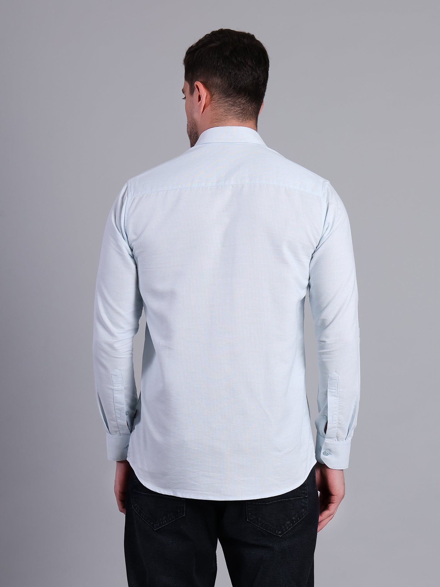Stylox Men’s Green Striped Casual Shirt | Regular Fit Cotton Shirt for Men-Sky Blue - Stylox