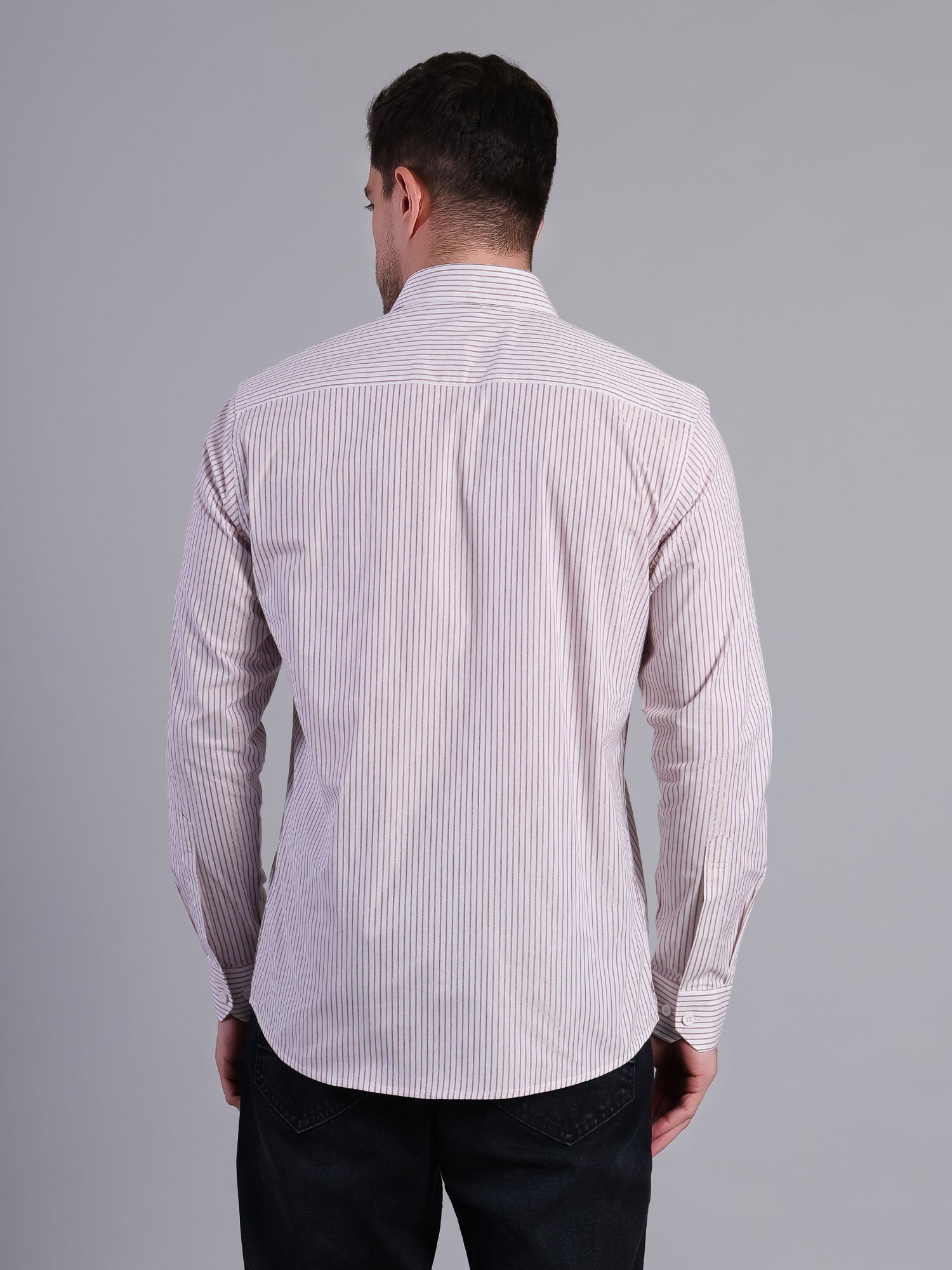 Stylox Men’s Regular Fit Vertical Striped Full Sleeve Casual Shirt-Red - Stylox