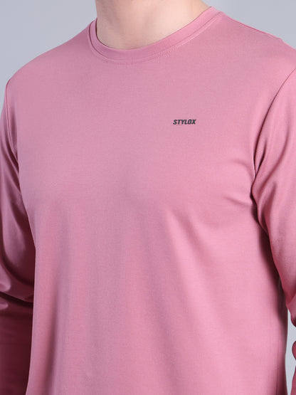 Stylox Men’s Full Sleeve Round Neck T-Shirt | Solid Slim Fit Cotton Blend Casual Tee