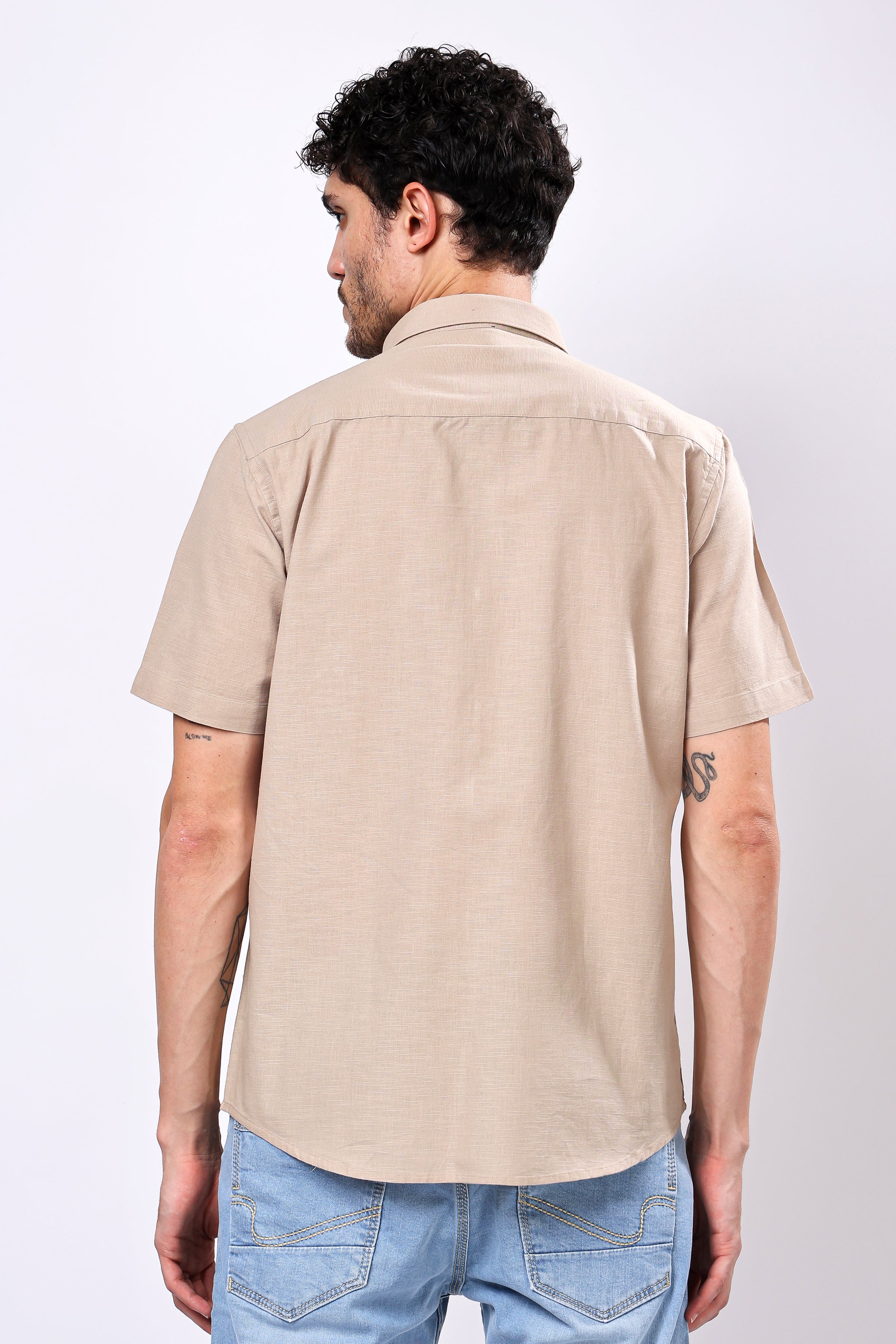 Stylox Men's Half Sleeve Solid Casual Shirt – Comfortable Cotton Blend Shirt for Smart Everyday Style - Stylox