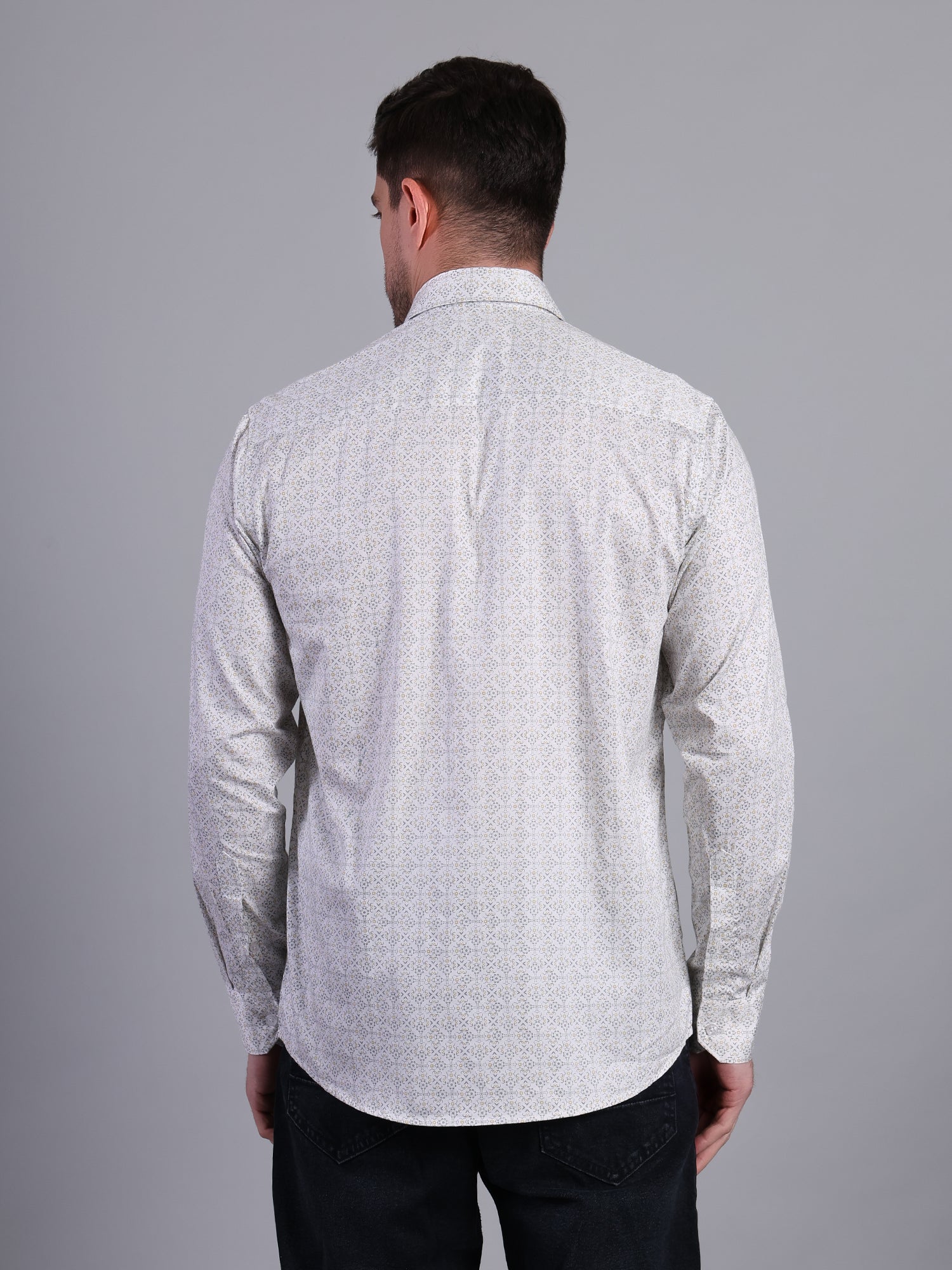 Stylox Men’s Regular Fit Full Sleeve Cotton Floral Print Casual Shirt-White - Stylox