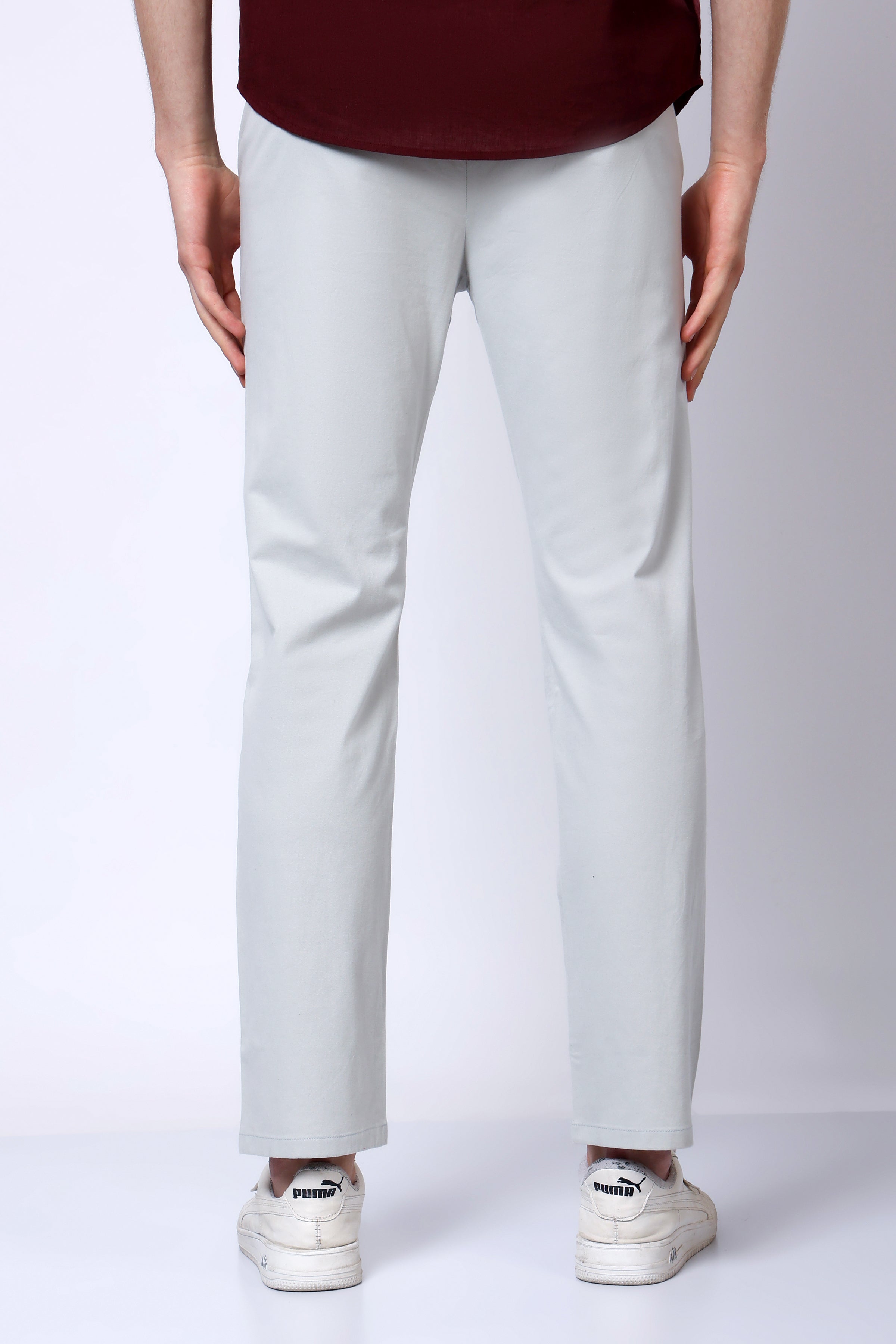 Stylox Men’s Straight Fit Casual Trousers with Comfort-Light Grey - Stylox