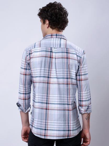 Stylox Men’s Regular Fit Full Sleeve Casual Check Shirt–Grey &amp; Brown - Stylox