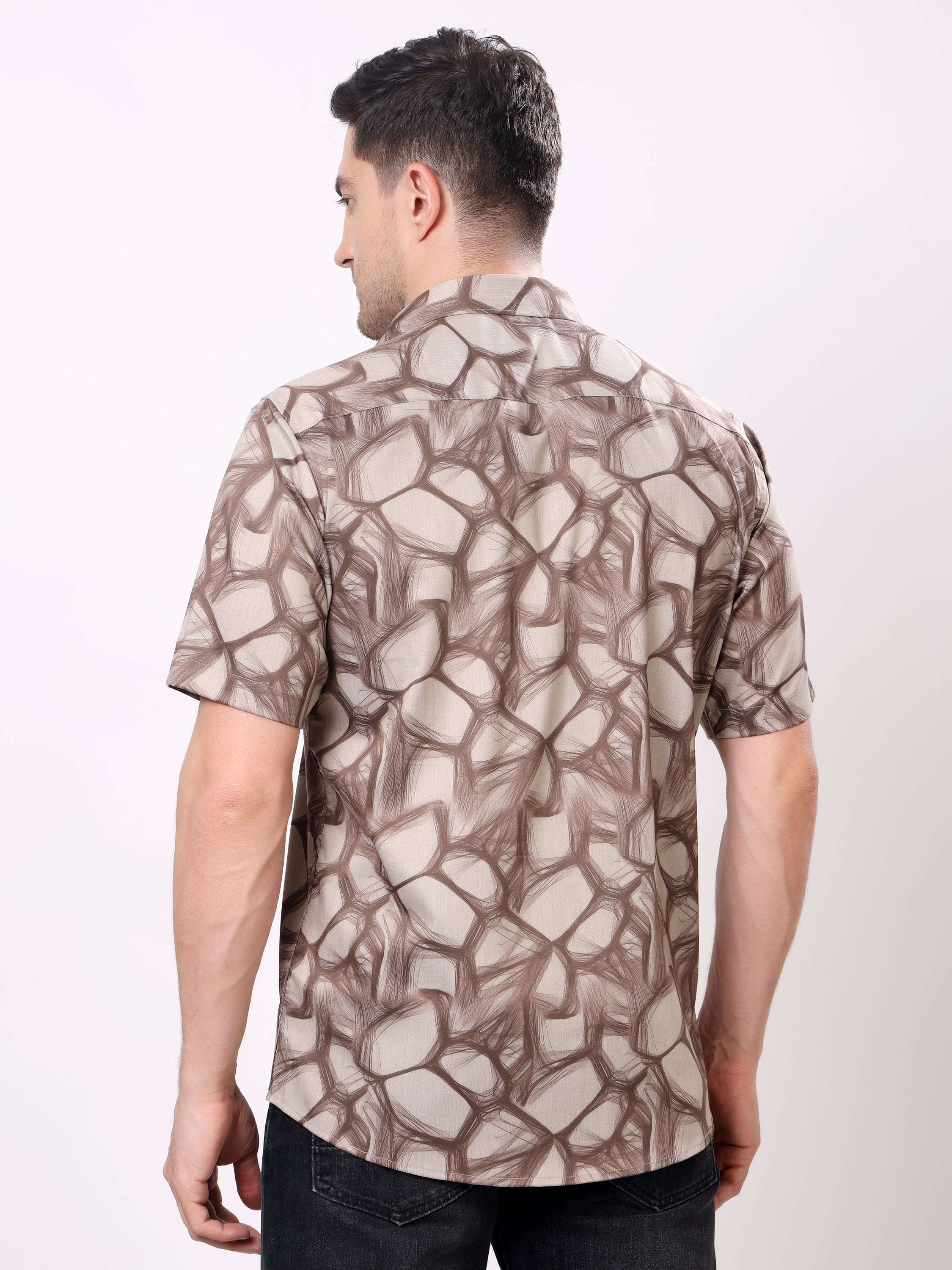 Stylox Men’s Regular Fit Half Sleeve Abstract Printed Casual Stylish Summer Shirt - Stylox