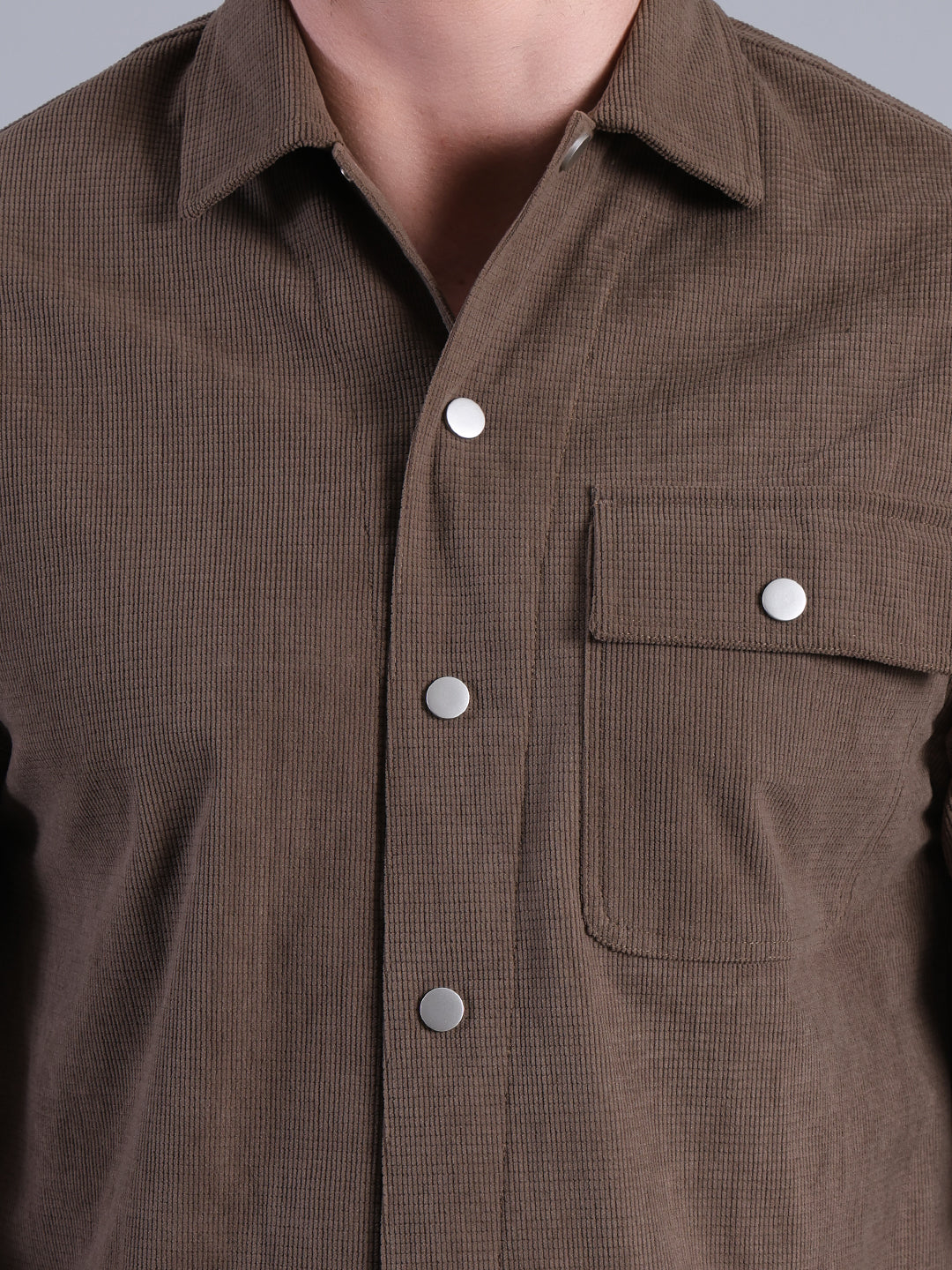 Stylox Men’s Textured Winter Shacket with Snap Button Closure (Khaki)