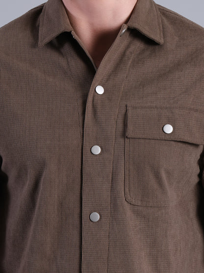 Stylox Men’s Textured Winter Shacket with Snap Button Closure