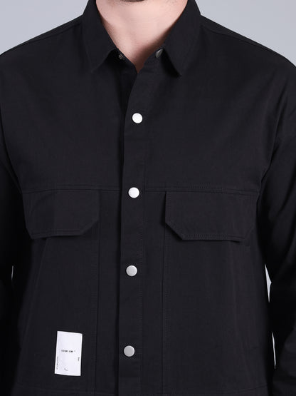 Stylox Men’s Solid Winter Shacket with Snap Buttons &amp; Utility Pockets