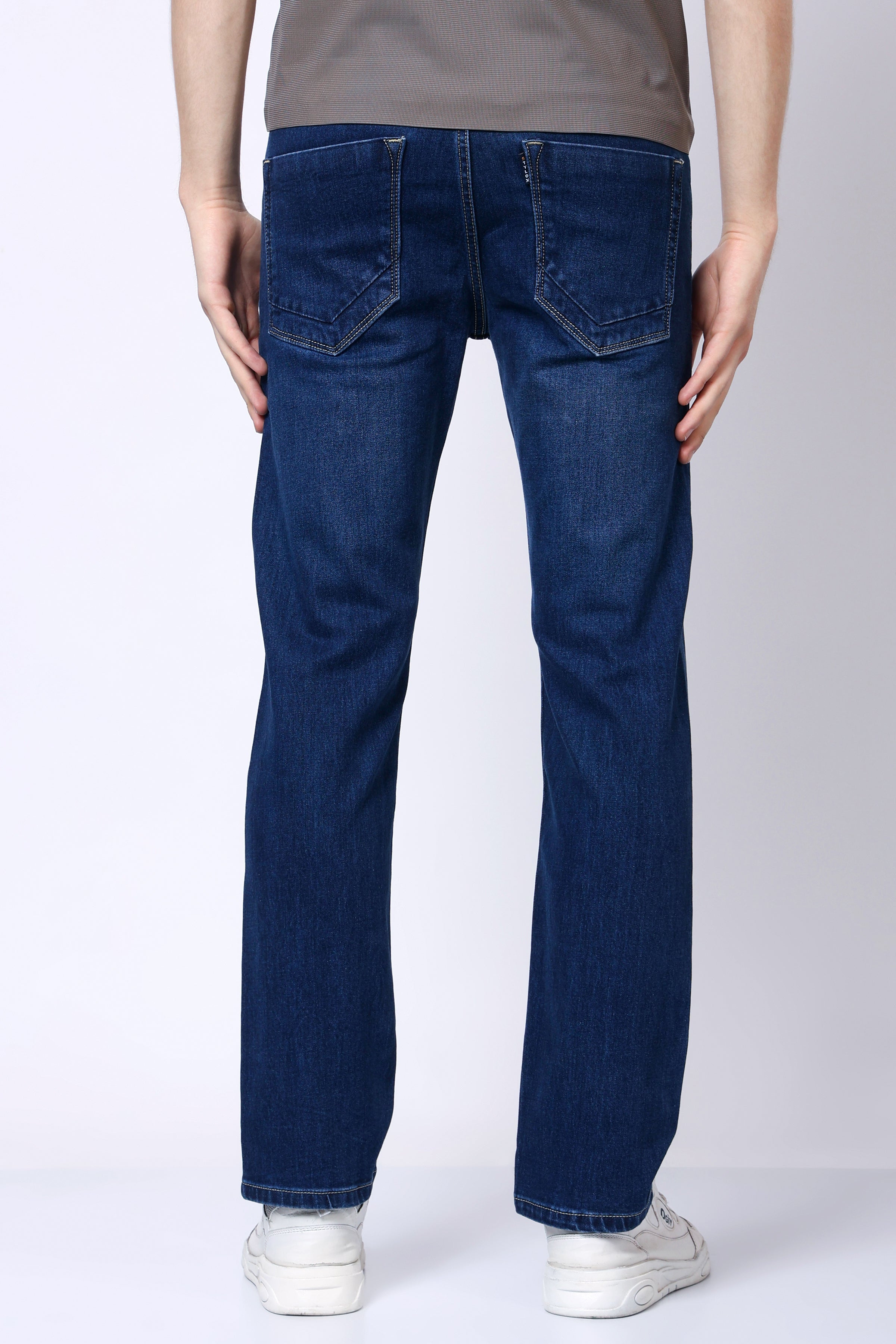 Stylox Men’s Mid-Rise Comfort Fit Stretchable Mid Dark Blue Denim Jeans - Stylox