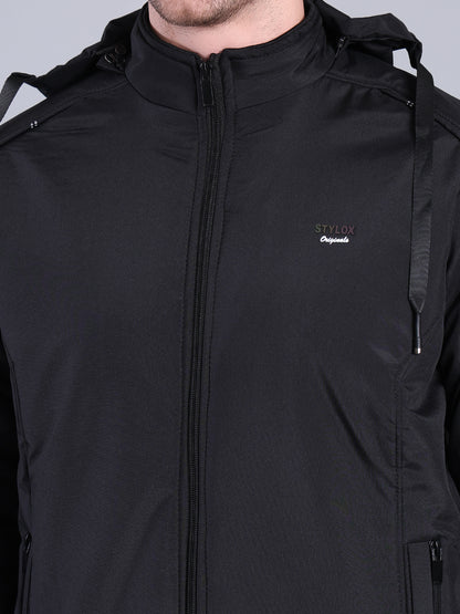 Stylox Men’s Solid Hooded Winter Jacket | Full Sleeve Zip-Up Casual Jacket with Pockets