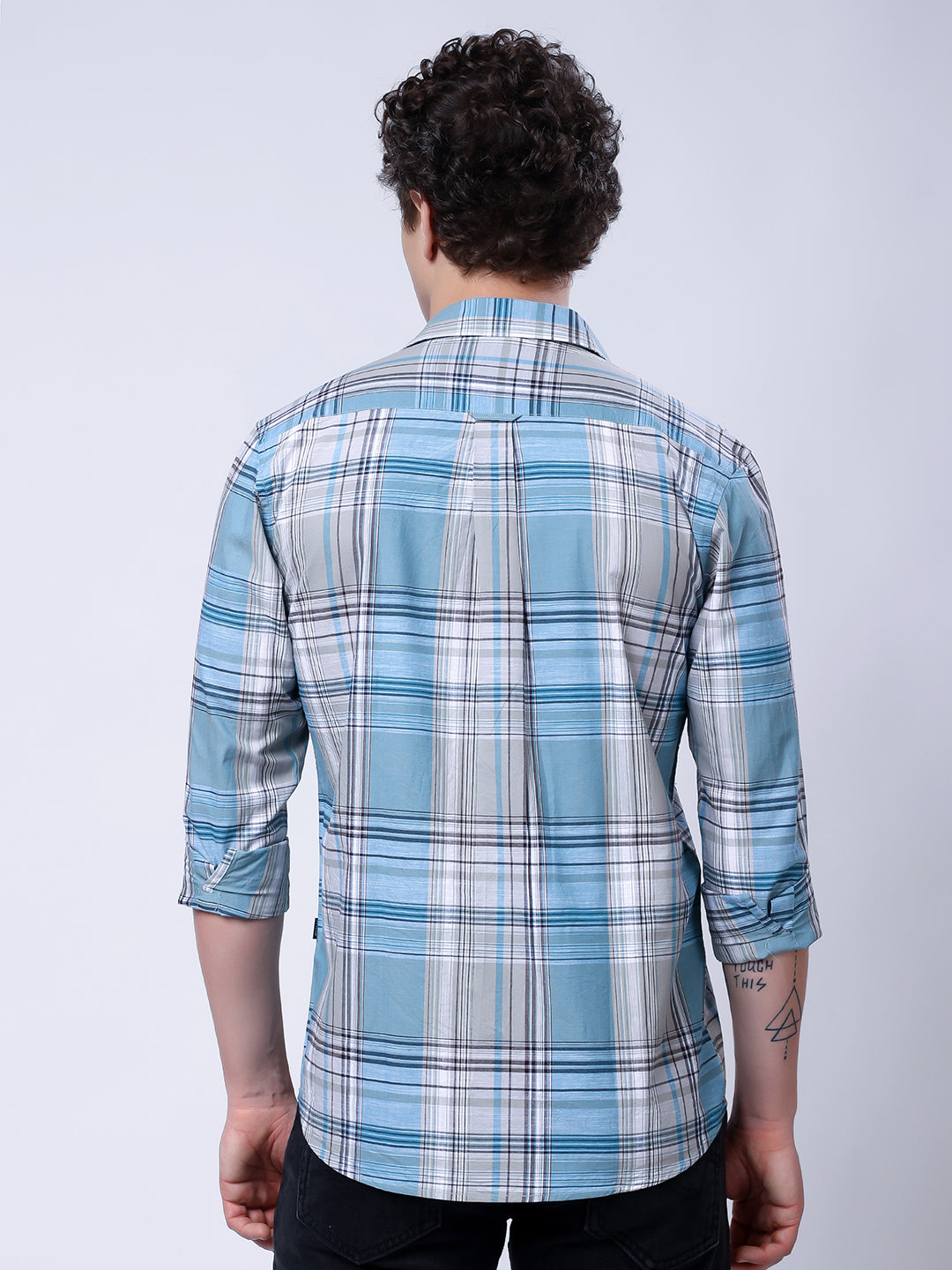 Stylox Men’s Regular Fit Full Sleeve Casual Check Shirt–Grey &amp; Sky Blue - Stylox