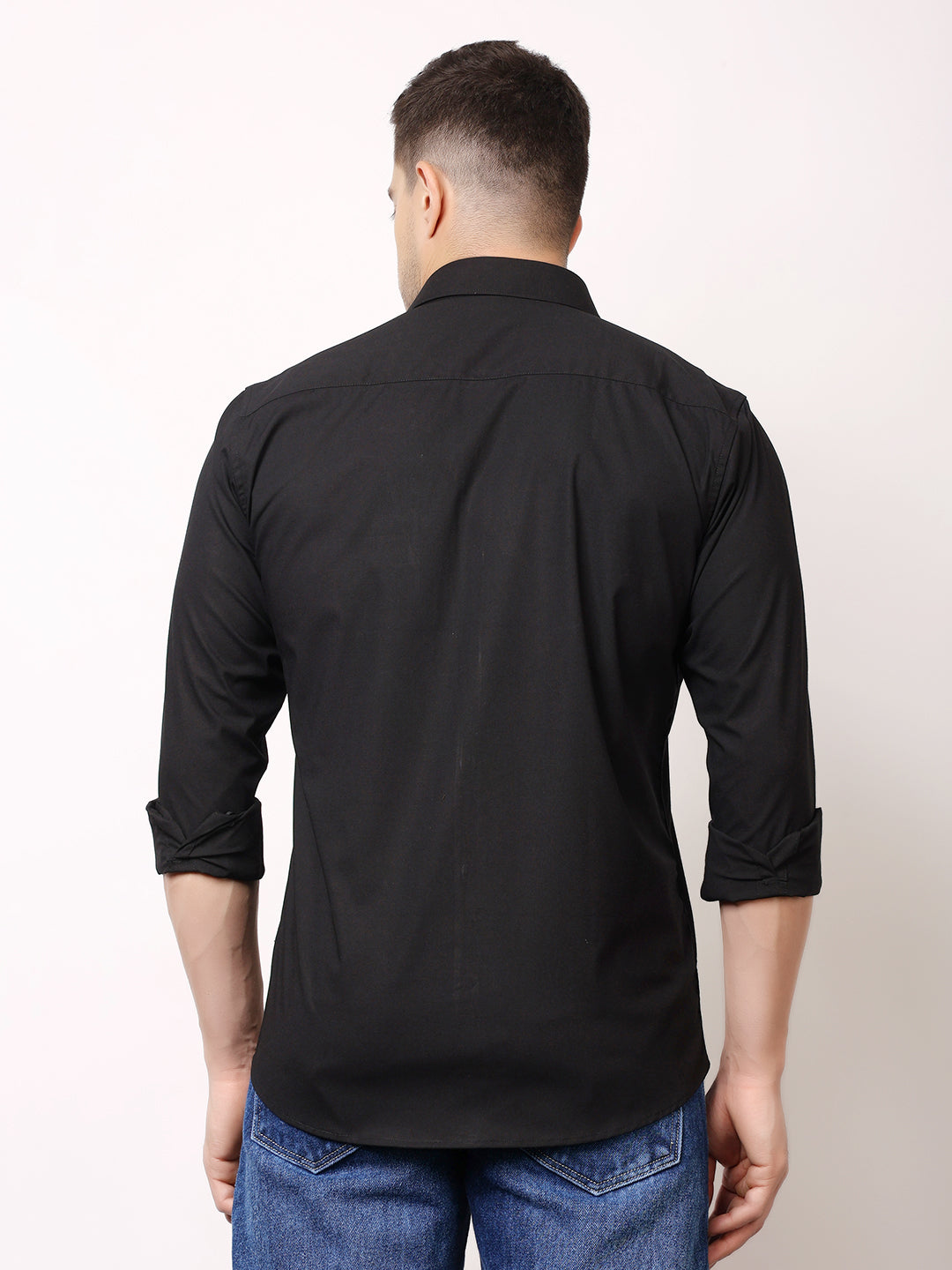Stylox Men's Full Sleeve Solid Black Casual Shirt – Premium Cotton Blend Regular Fit Shirt for Everyday Comfort & Style