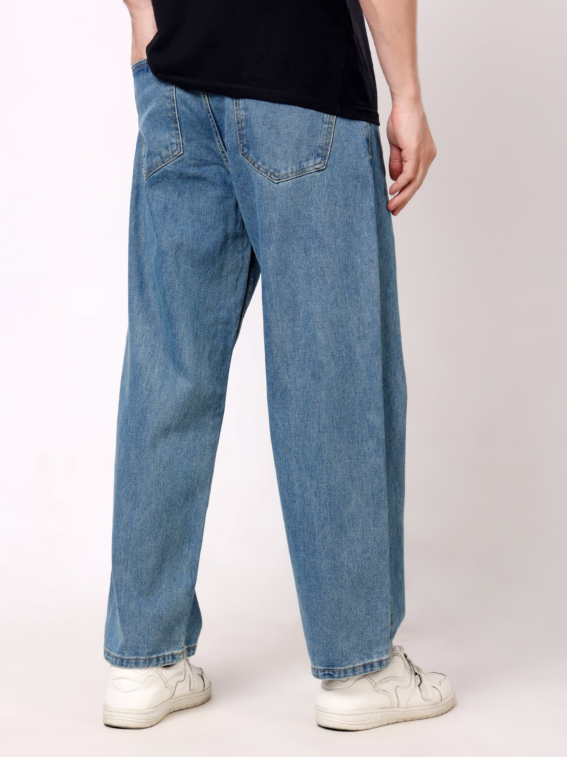 Stylox Men's Indigo Vintage Super Baggy Fit Non-Stretchable denim Jeans