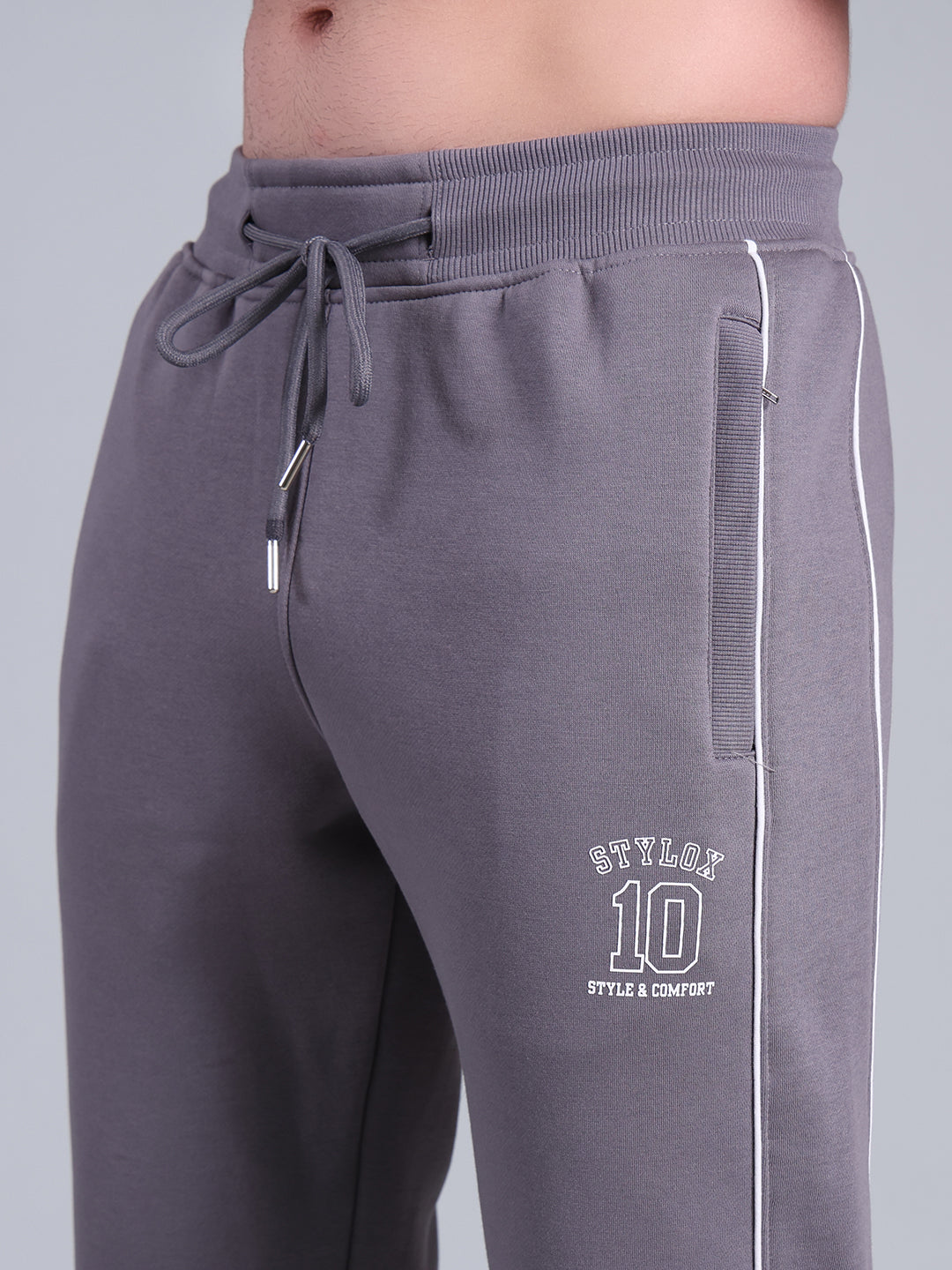 Stylox Men’s Solid Trackpant with Side Piping (Grey) - Stylox