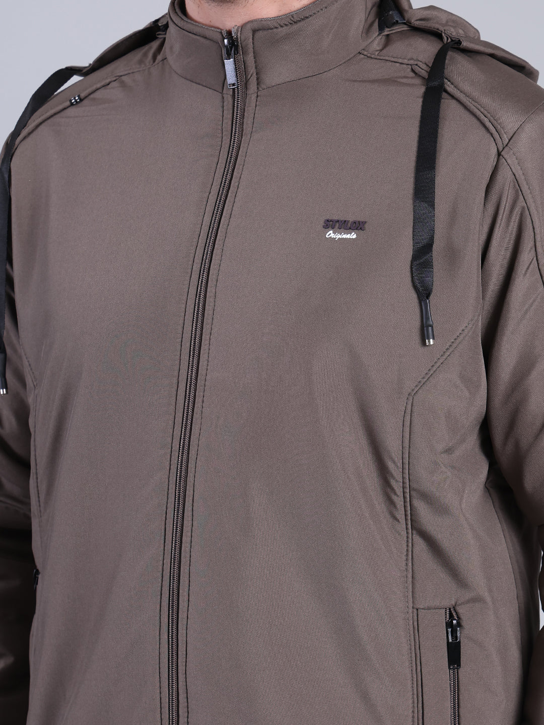 Stylox Men’s Solid Hooded Winter Jacket | Full Sleeve Zip-Up Casual Jacket with Pockets