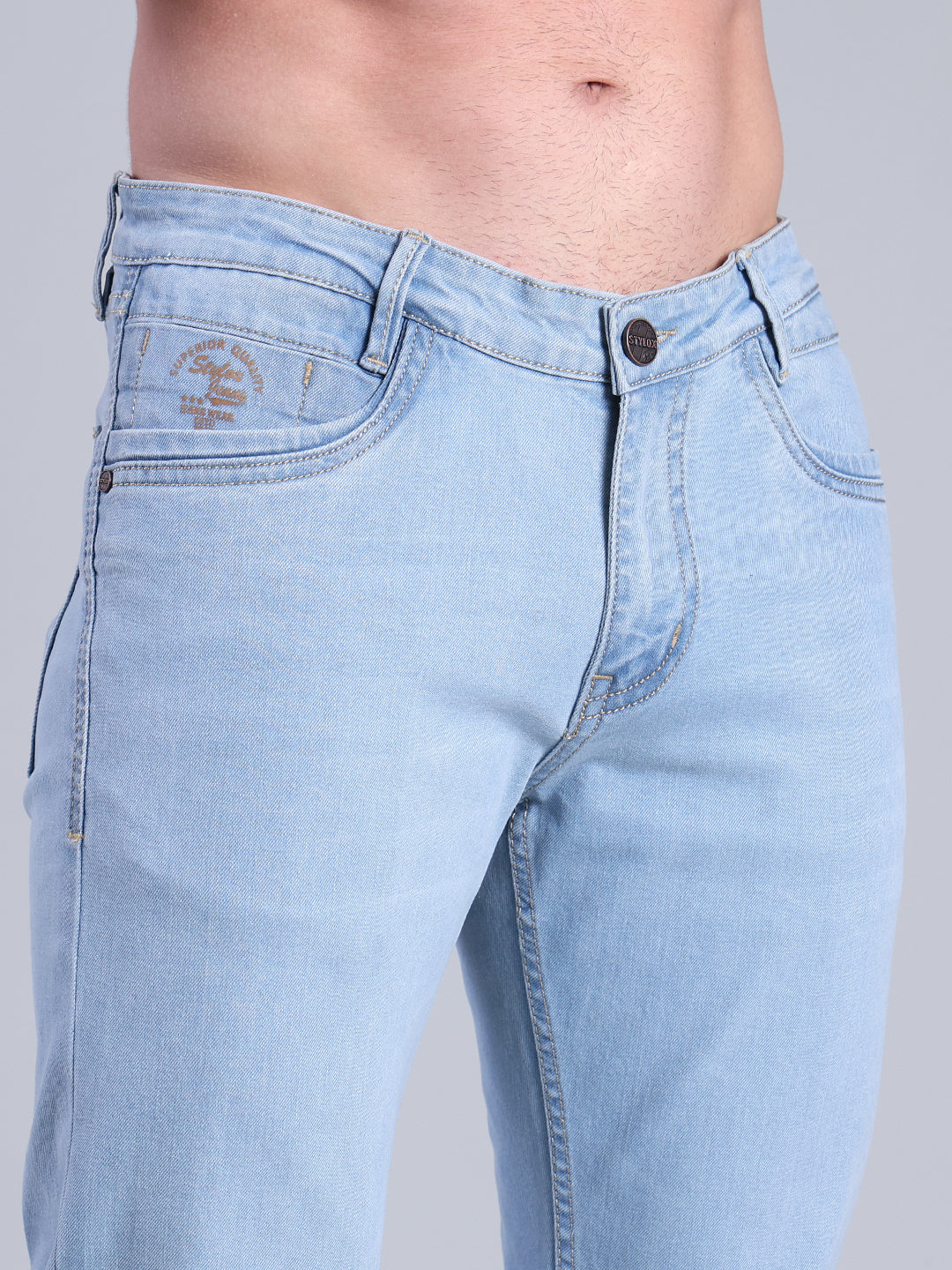 Stylox Men’s Slim Fit Mid Rise Stretchable Jeans (Light Blue) - Stylox