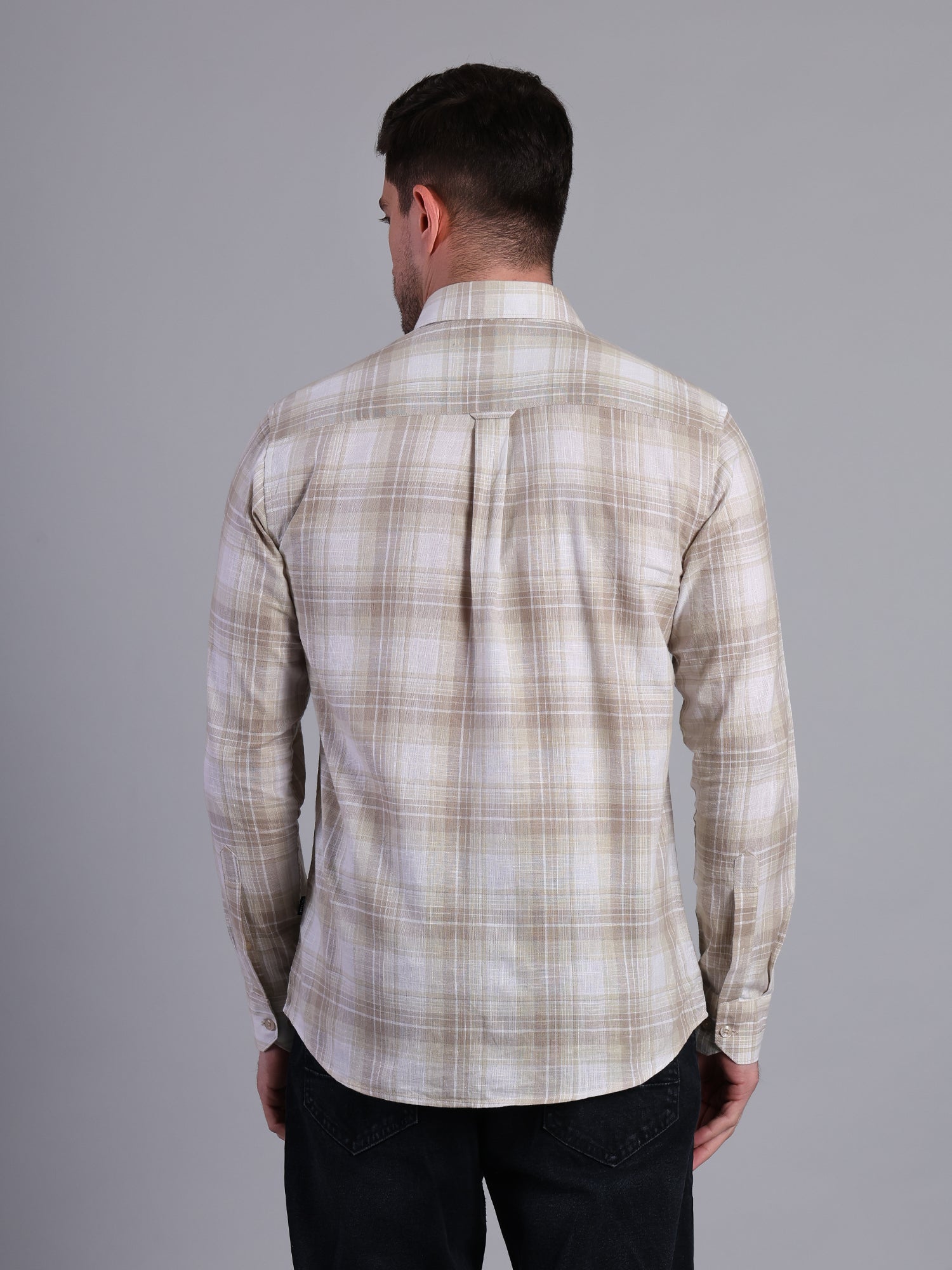 Stylox Men’s Regular Fit Checked Full Sleeve Casual Shirt-Sand - Stylox