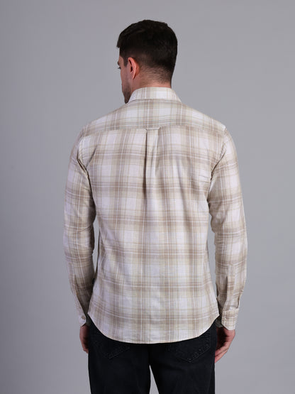 Stylox Men’s Regular Fit Checked Full Sleeve Casual Shirt-Sand - Stylox