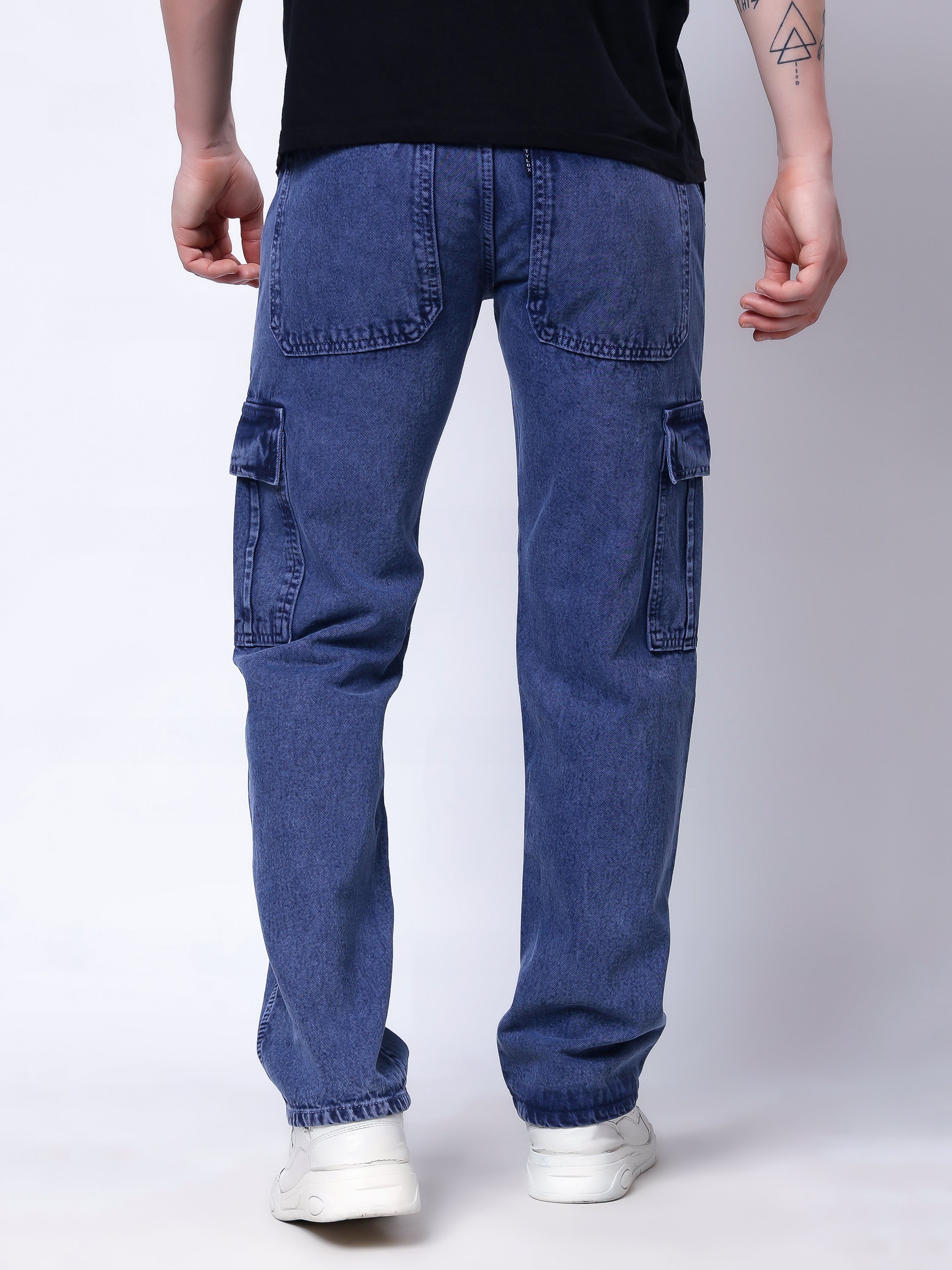 Stylox Men’s Comfort Fit Non-Stretch Cargo Jeans with Multi Pockets-Mid Light Blue