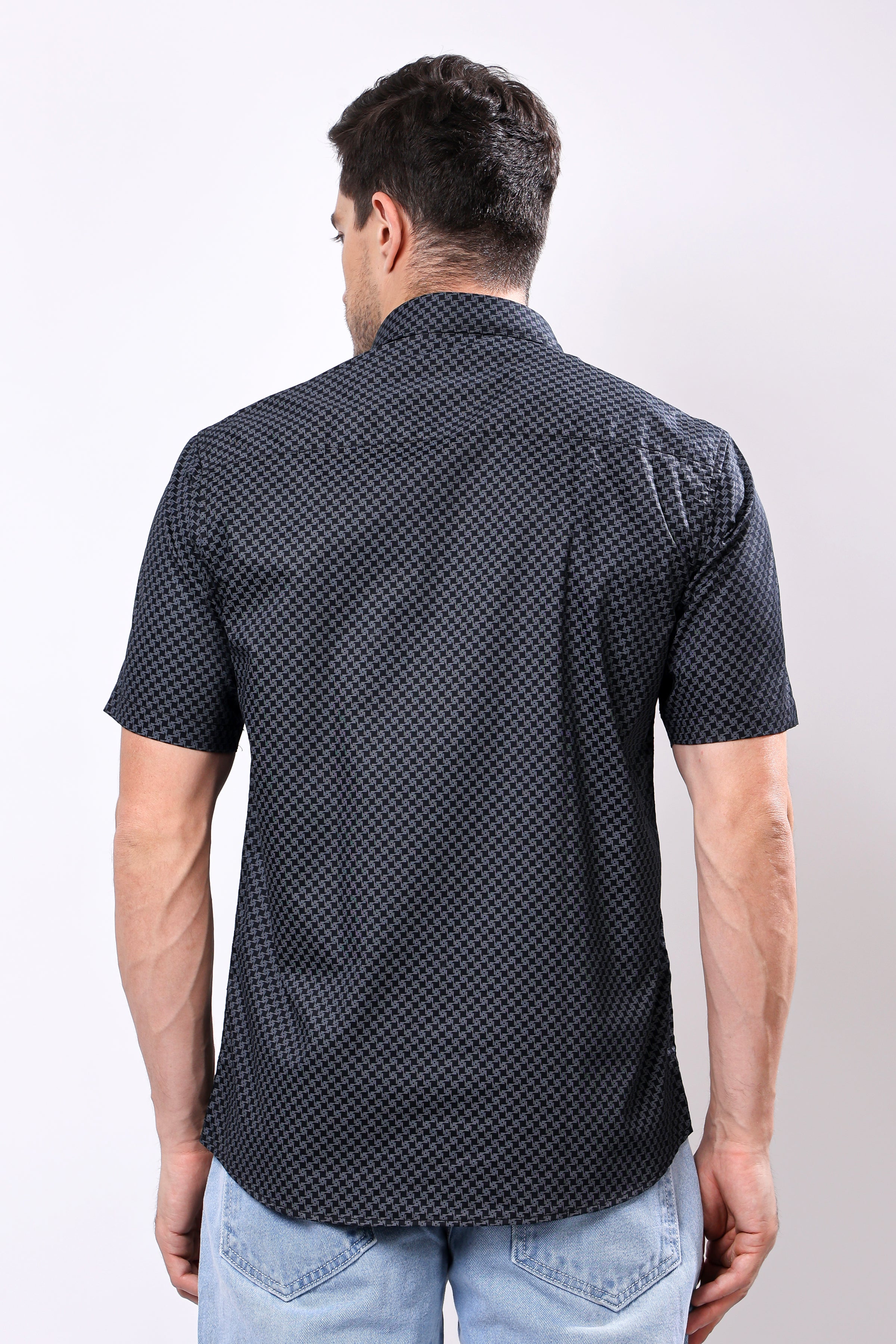 Stylox Men's Half Sleeve Geometric Print Casual Shirt – Premium Cotton Blend Regular Fit Summer Shirt - Stylox