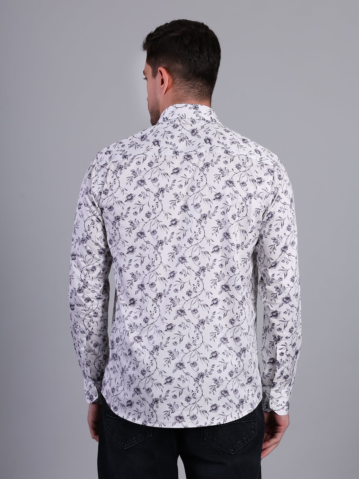 Stylox Men’s Regular Fit Full Sleeve Floral Print Casual Cotton Shirt-White - Stylox