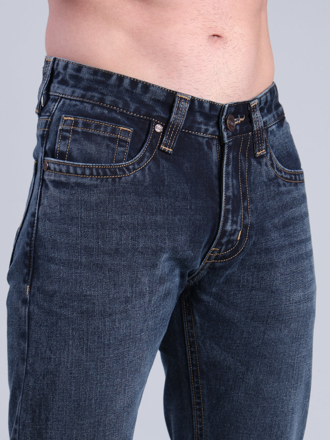 Stylox Men’s Comfort Fit Mid Rise Premium Denim Jeans (Mid Dark Blue) - Stylox