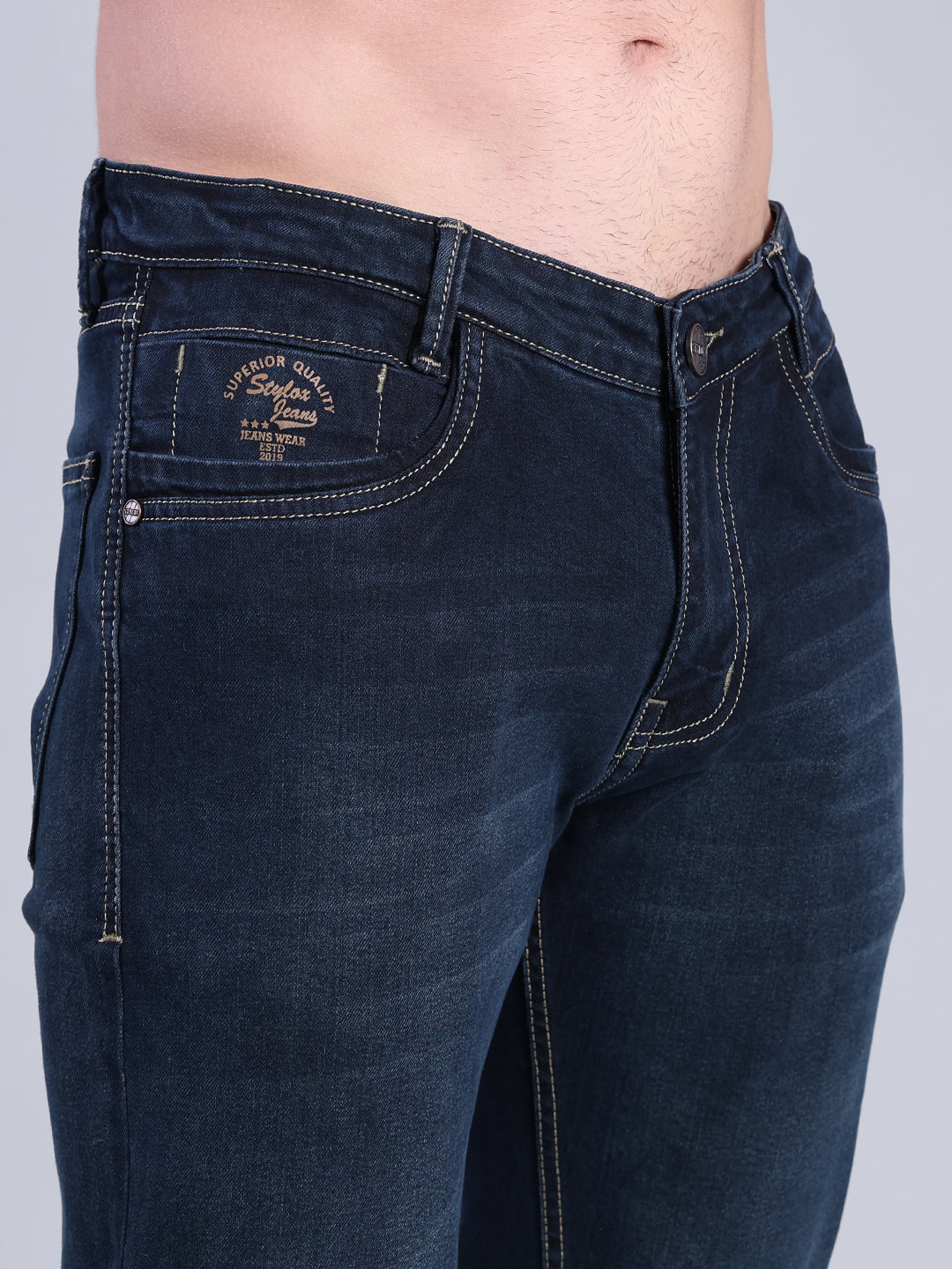 Stylox Men’s Slim Fit Mid Rise Stretchable Jeans (Dark Blue) - Stylox