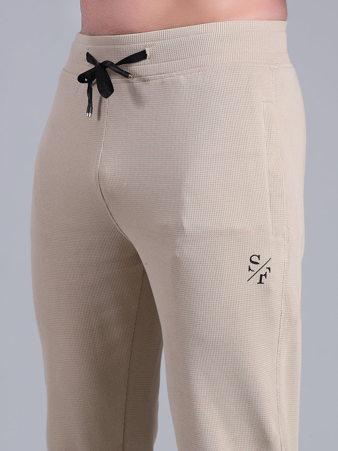 Stylox Men’s Textured Regular Fit Trackpants | Cotton Blend Stretch Joggers with Elastic Waist & Drawstring