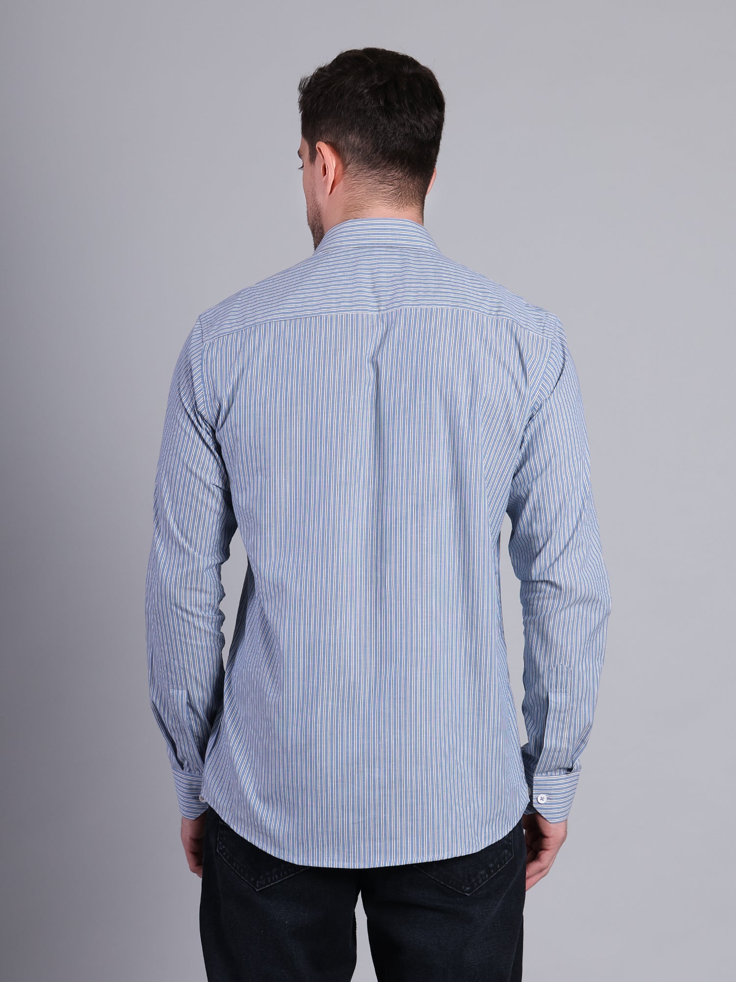 Stylox Men’s Regular Fit Vertical Striped Full Sleeve Casual Shirt-Blue - Stylox