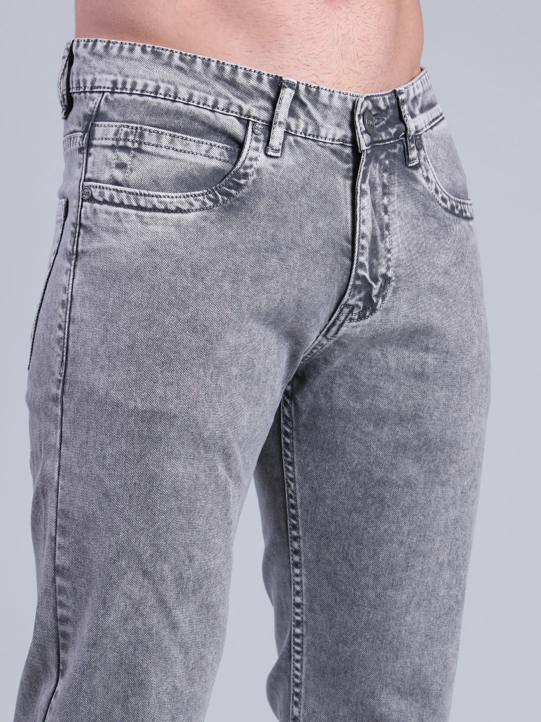 Stylox Men’s Comfort Fit Mid Rise Washed Denim Jeans (Light Grey) - Stylox