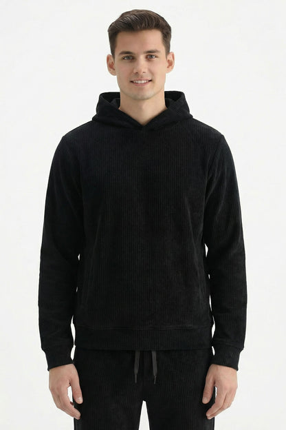 Stylox Men’s Regular Fit Ribbed Tracksuit Set (Hooded Sweatshirt + Jogger Pants)