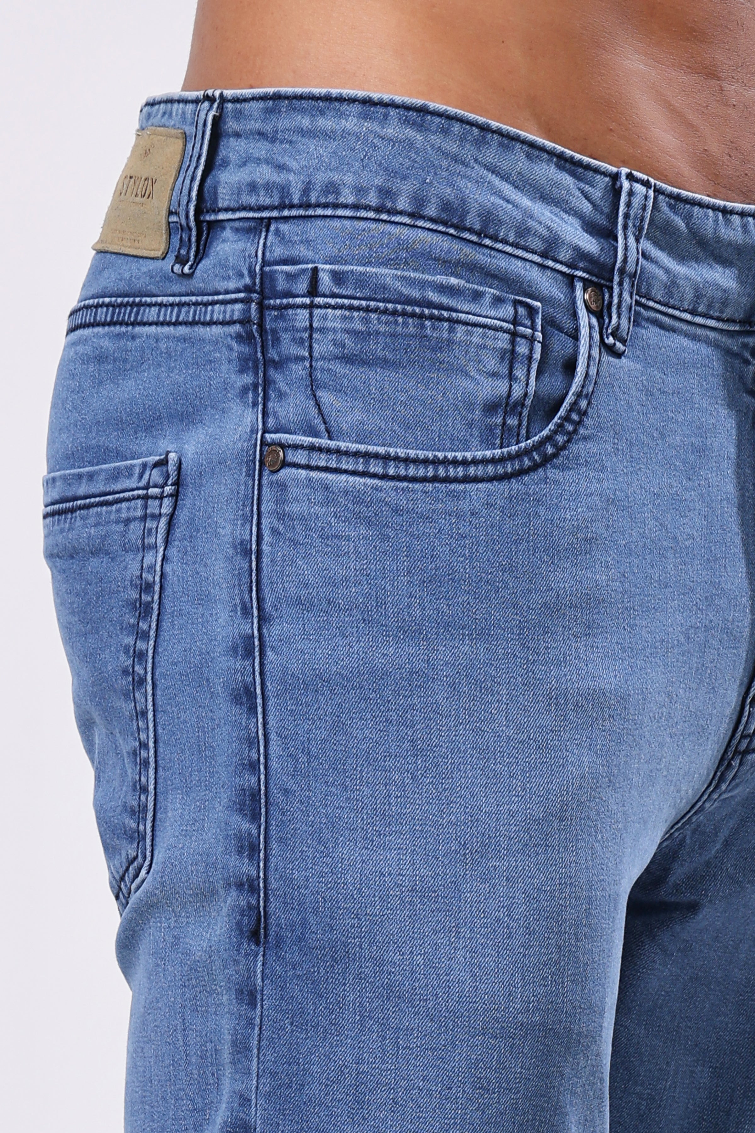 Stylox Men’s Ankle Fit Denim Jeans - Dark Blue & Light Blue,